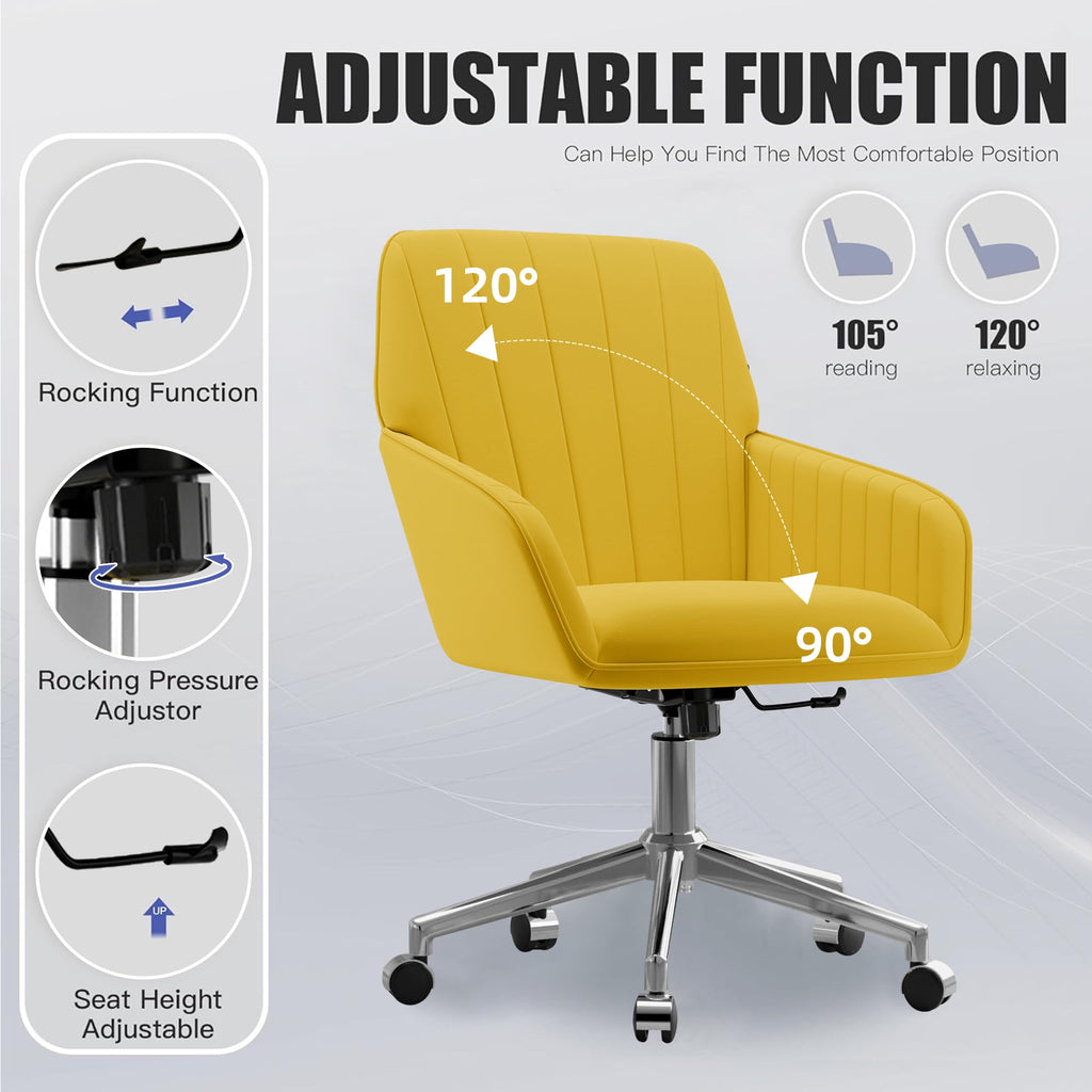 Velvet Modern Cute Chair with Back, Height Adjustable Upholstered Vanity Chair with Swivel Wheels