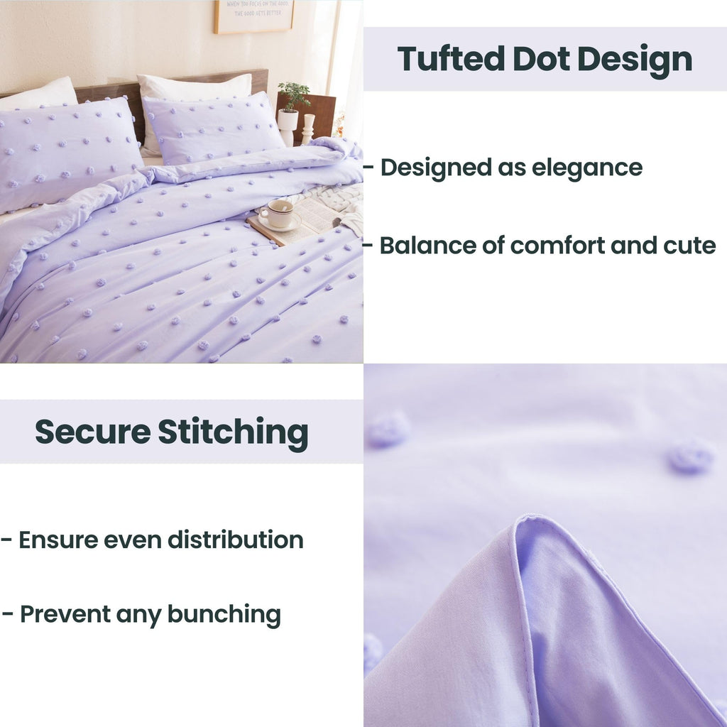 Comforter Set, 2 Pieces- Soft Cotton Lightweight Comforter with 1 Pillowcase, Chenille Dots All Season Down Alternative Comforter Set for Bedding