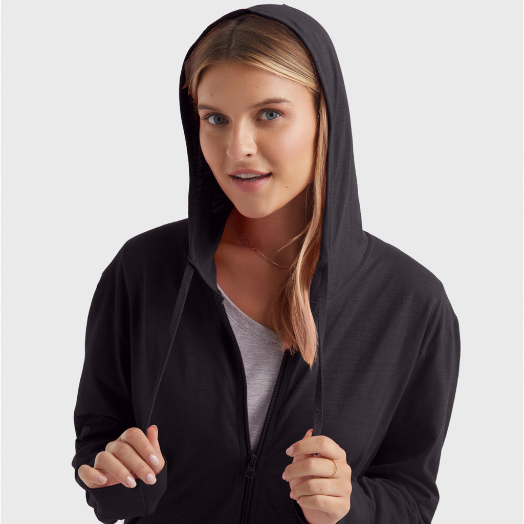 Women's Slub Knit Full-Zip Hoodie, Textured Cotton Zip-Up T-Shirt Hoodie