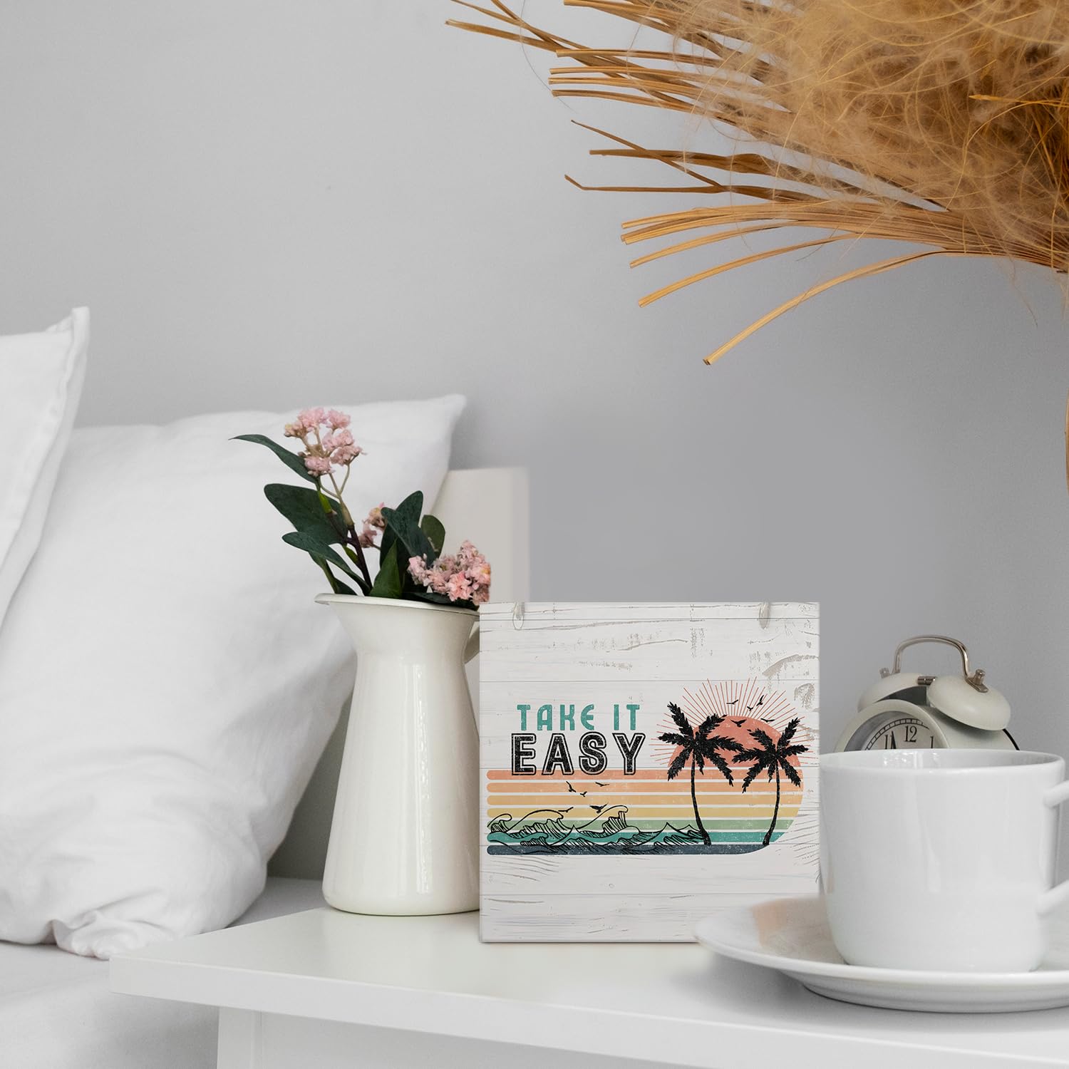 Coquette Pink Bow Champagne Wooden Box Sign, 5x5 Inch