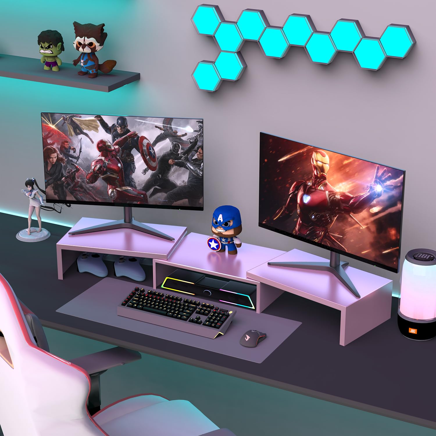 Dual Monitor Stand for Desk, Metal Monitor Riser, Office Supplies and Accessories