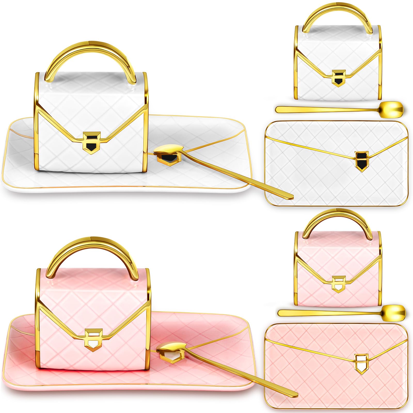 Set Coffee Mug Elegant Handbag Shaped Cup Modern Ceramic Purse Mug with Spoon and Saucer, 10oz Cute Creative Tea Cup