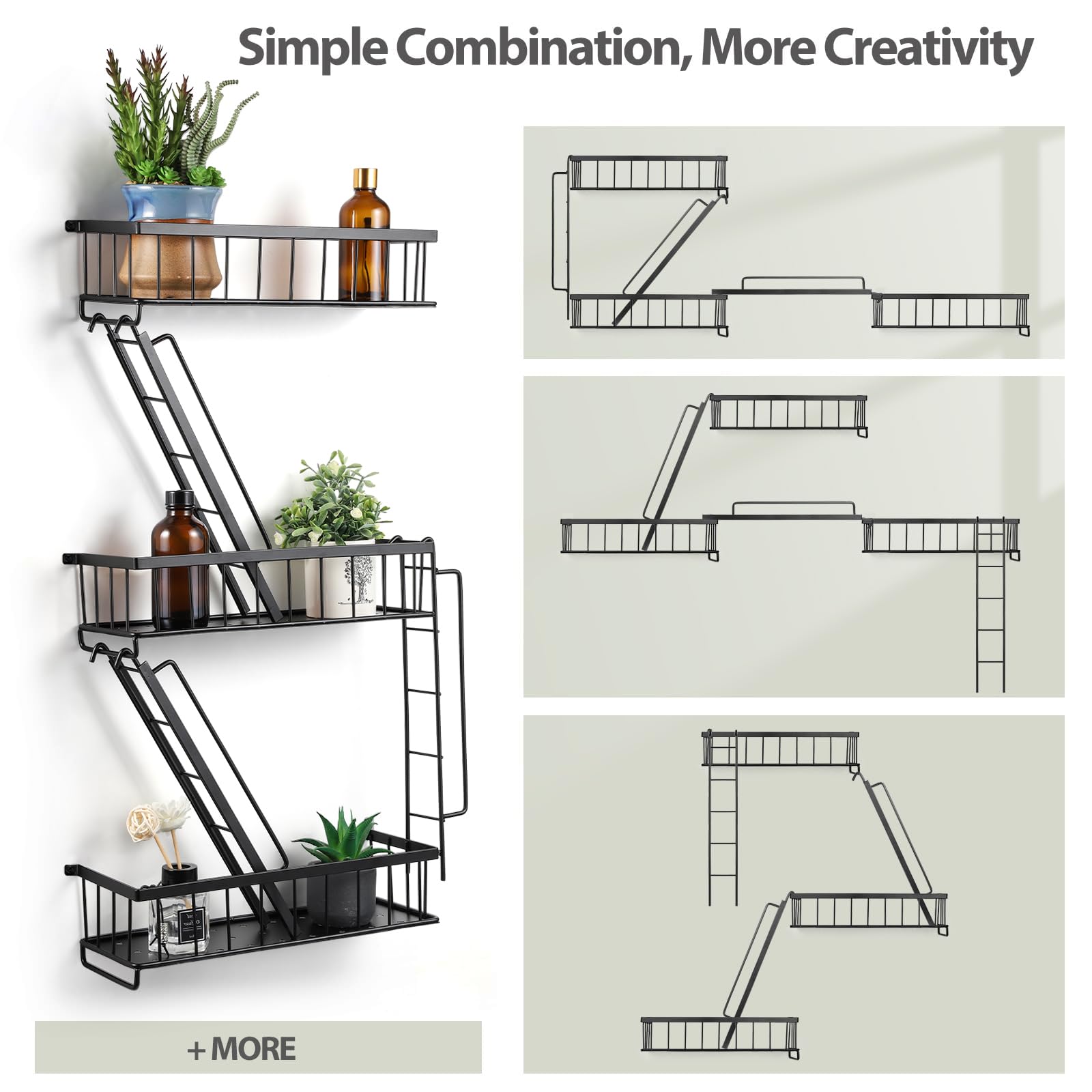Fire Escape Shelf - Wall Decor Floating Shelves, Cute Metal Ladder Shelving for Bedroom, Home Decor Display (3-Tier)