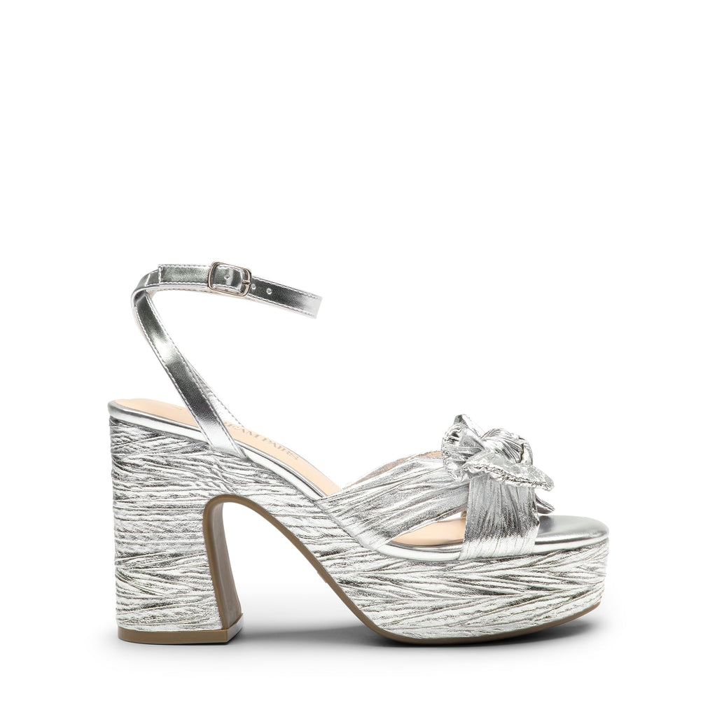 Women's Chunky Platform Heels - Sandals Pleated Bow Knot Ankle Buckle Strap Open Toe