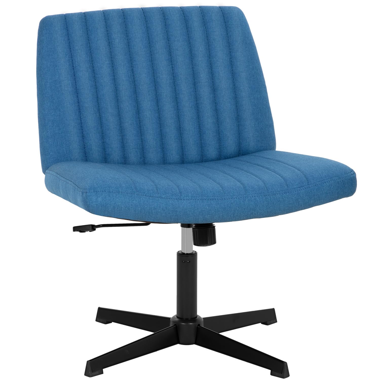 Criss Cross Chair, Armless Cross Legged Wide Comfty Desk Chair with No Wheels Modern Height Adjustable, Swivel Fabric Vanity Chair