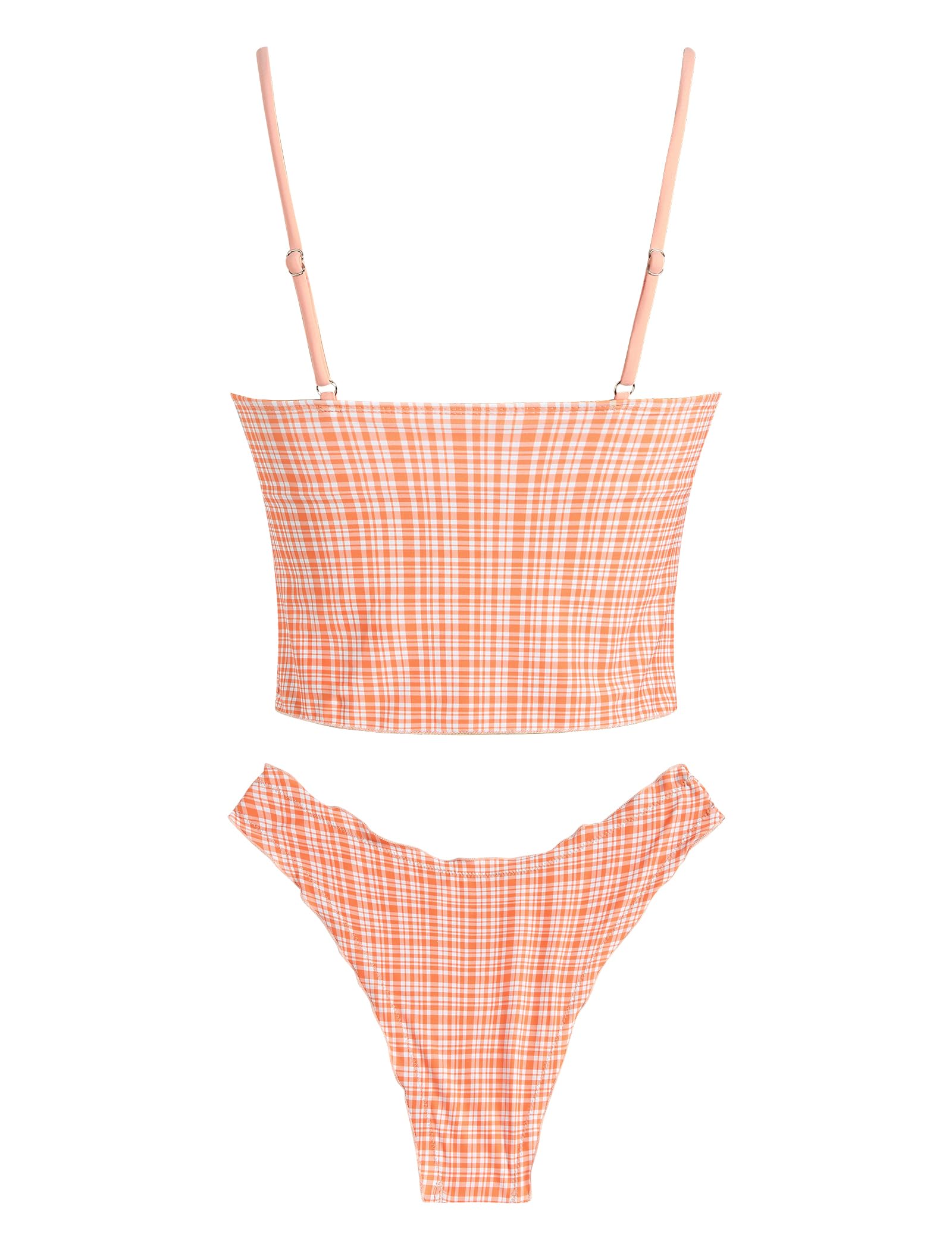 Tankini Swimsuits for Women Smocked Ruffles Tie Front Bowknot Textured High Cut Tanga Tankini Set