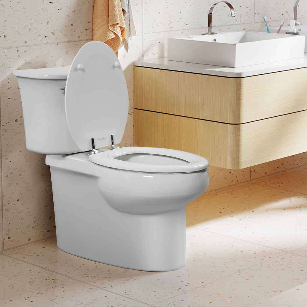 Round Toilet Seat Natural Wood Toilet Seat with Zinc Alloy Hinges, Easy to Install also Easy to Clean, Scratch Resistant