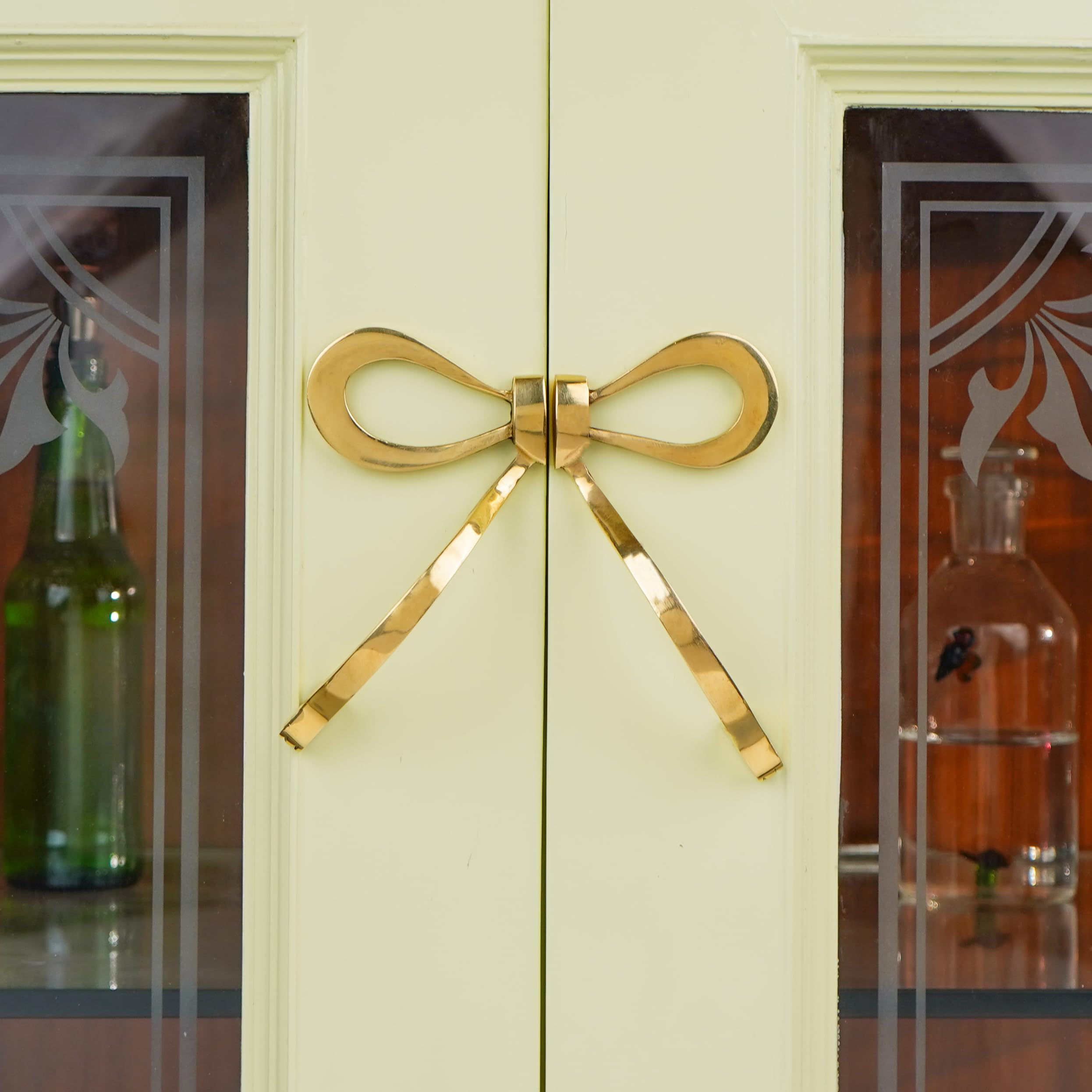 Vintage Gold Door Pulls Shelf 1 Pair Antique Brass Cabinet and Drawers Bow Decorative Door Handles