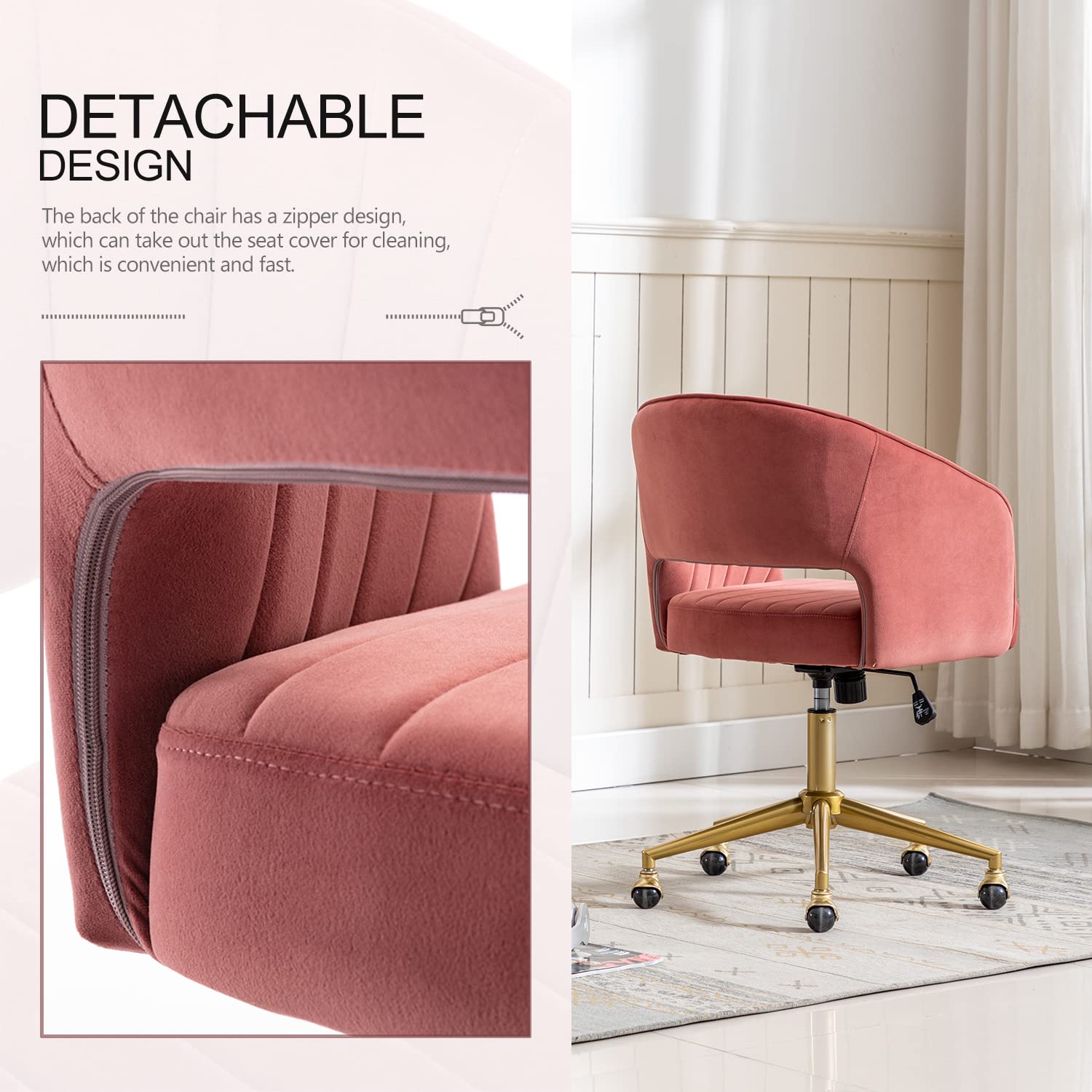 Vanity Velvet Chair, Upholstered Chairs with Adjustable Swivel Wheels