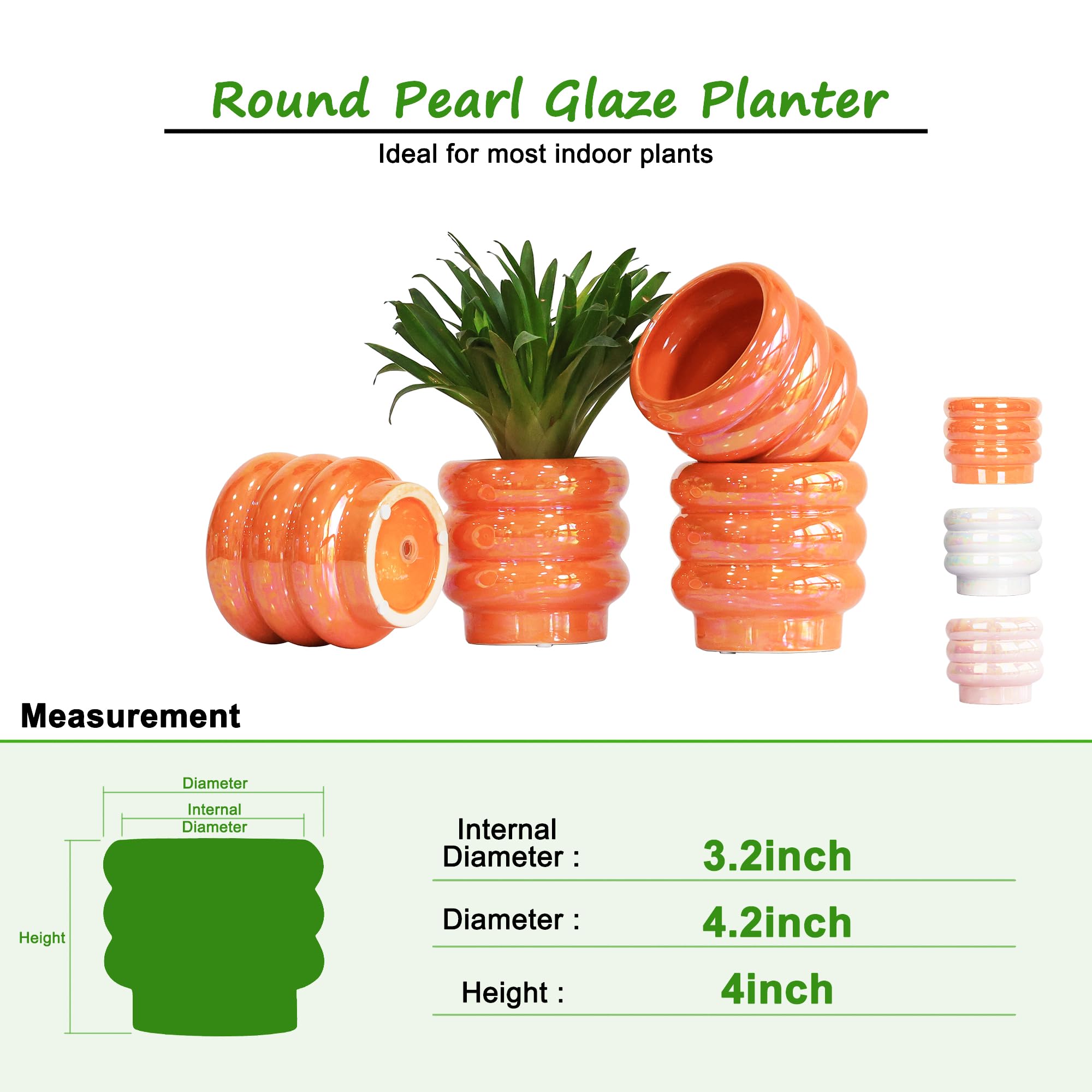 Ceramic Plant Pots for Indoor Plants, Rainbow Pearl Glaze Planter with Planters for Plants with Drainage Hole