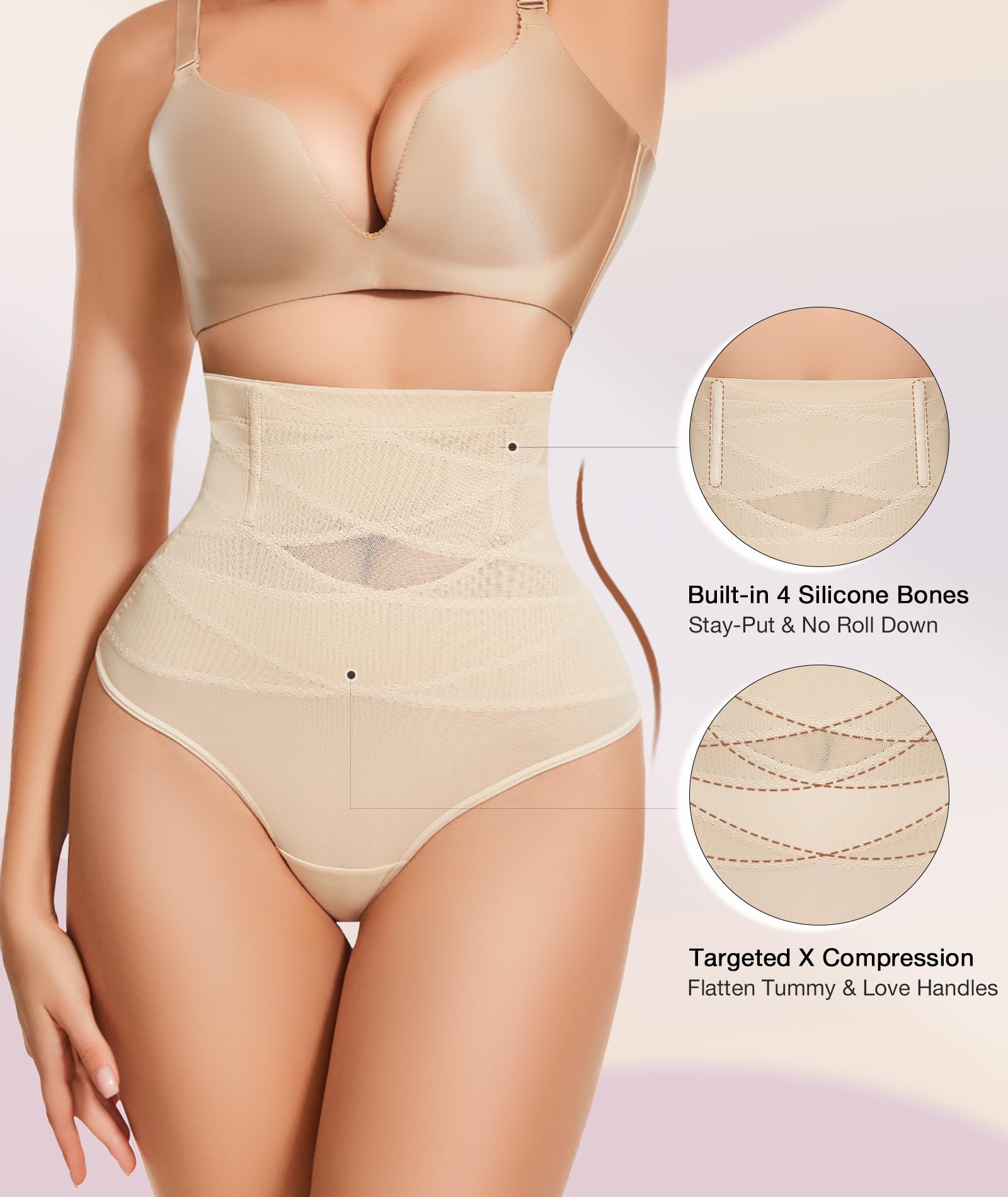Thong Shapewear Tummy Control Underwear for Women High Waisted Body Shaper Stomach Girdle Panties