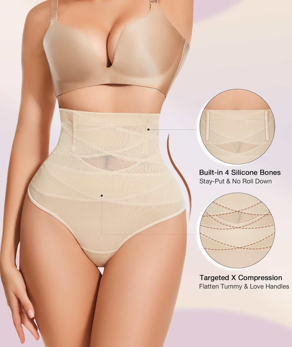 Thong Shapewear Tummy Control Underwear for Women High Waisted Body Shaper Stomach Girdle Panties