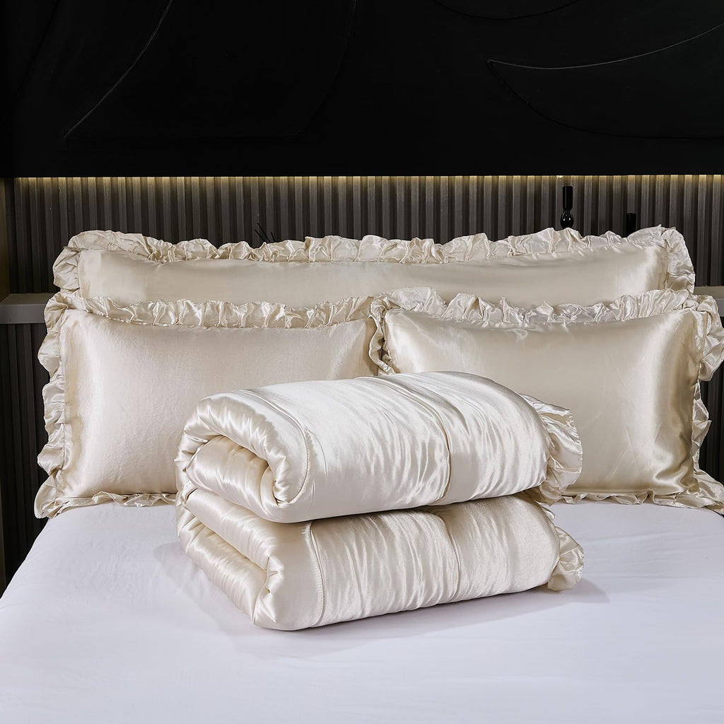 Comforter Silk Beddings - Luxury Silky Body Pillow Cover Ruffle