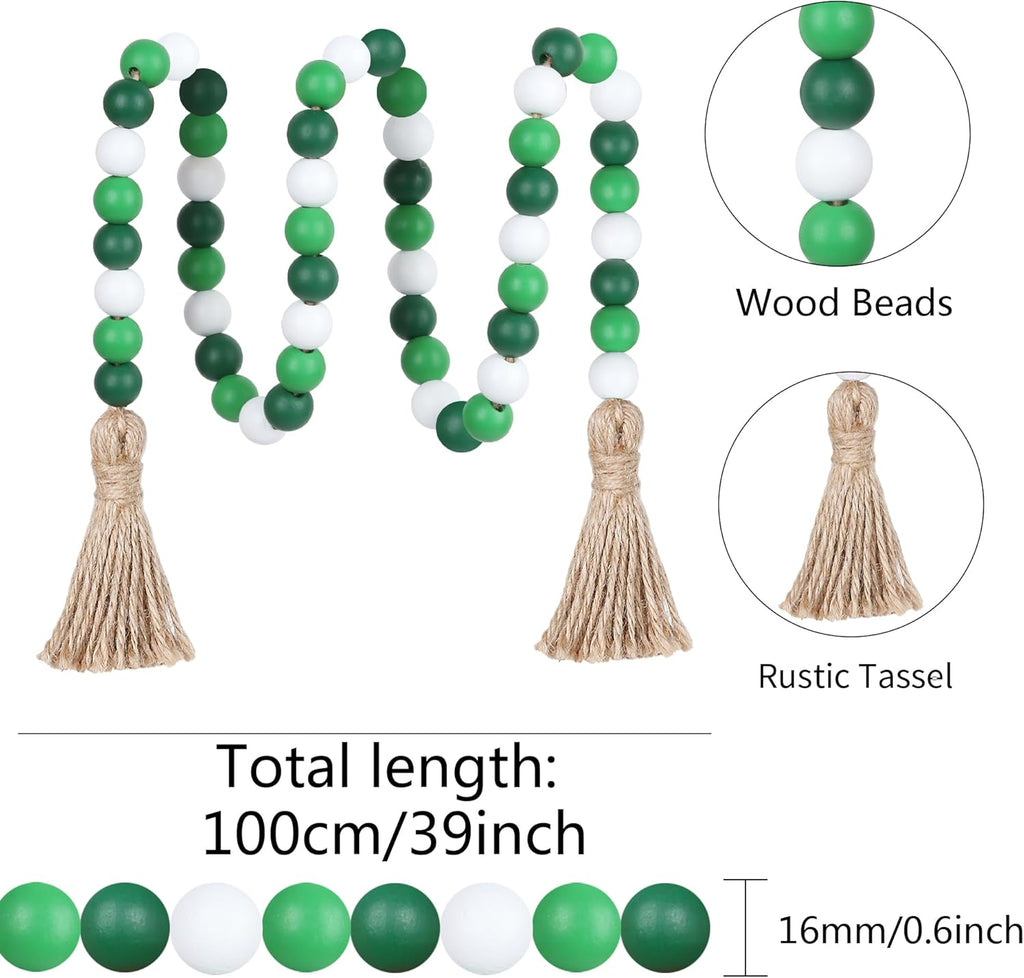 Wood Bead Garland,39in Farmhouse Beads with Tassels Boho Beads for Tiered Tray Decorative Beads Home Decor