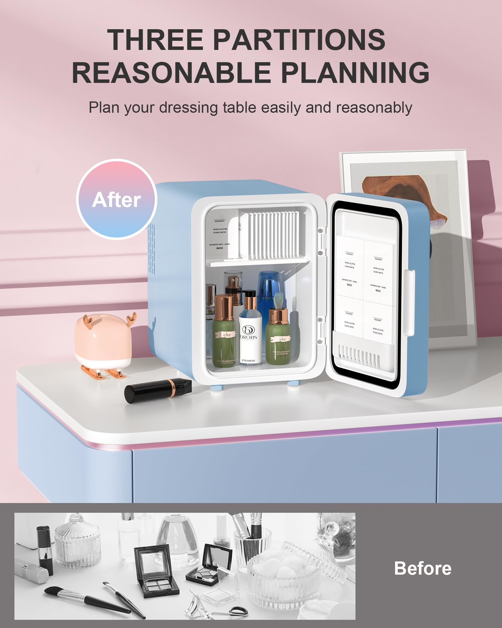 Skincare Fridge - Makeup Fridge for Refrigerating Skincare and Food, Mini Fridge Cooler and Warmer