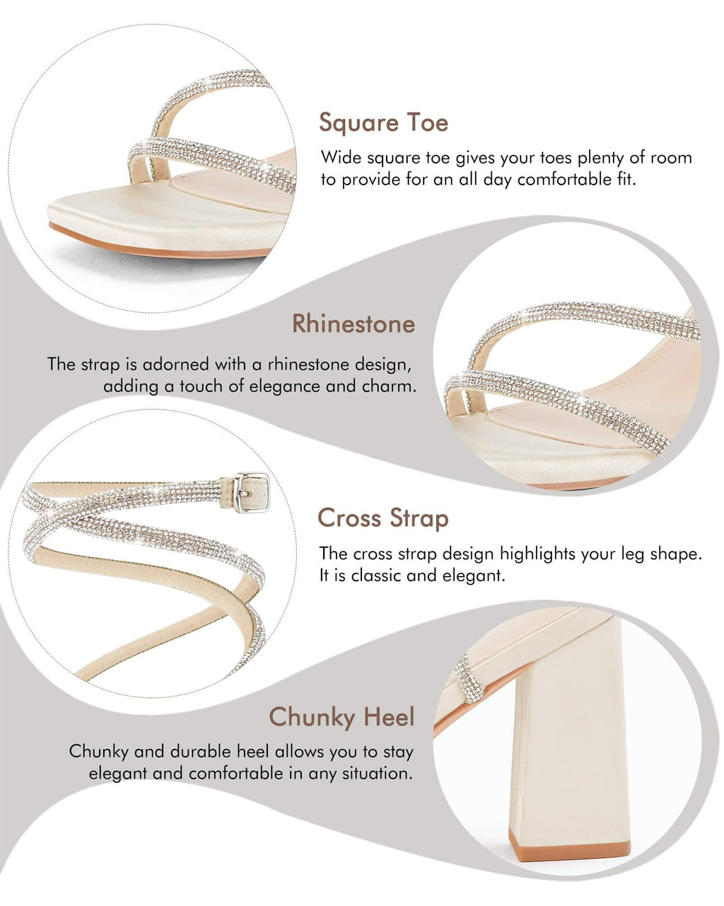 Womens Lace Up Chunky Heels Rhinestone Sandals Square Open Toe High Block Heeled