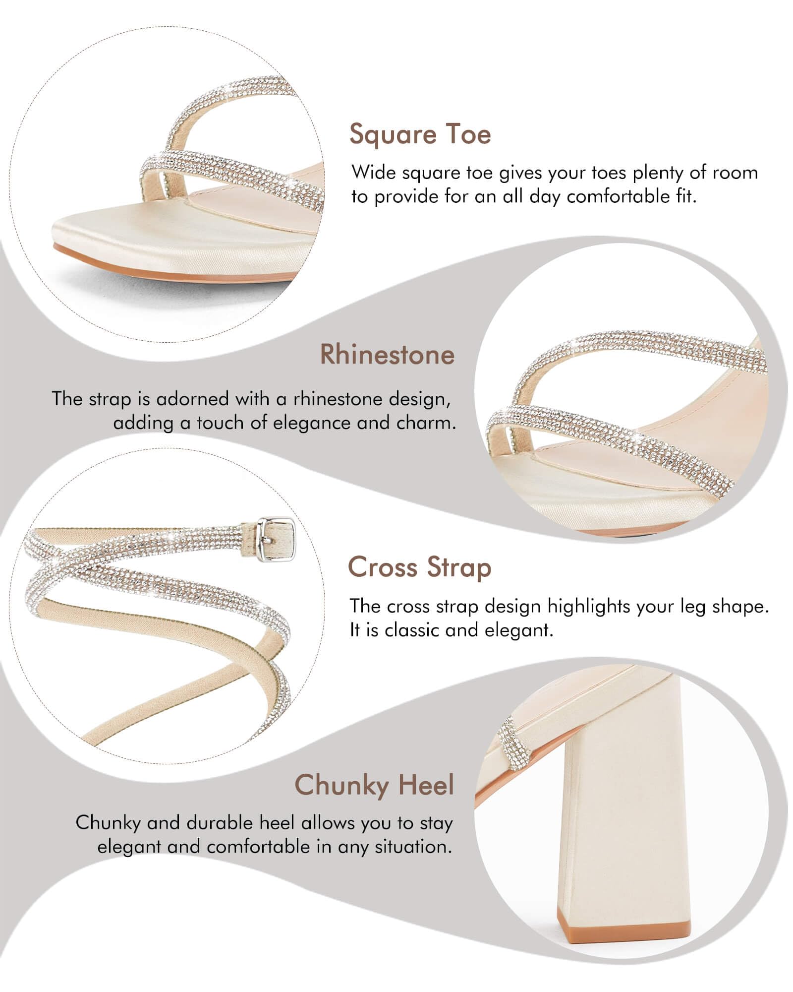 Womens Lace Up Chunky Heels Rhinestone Sandals Square Open Toe High Block Heeled