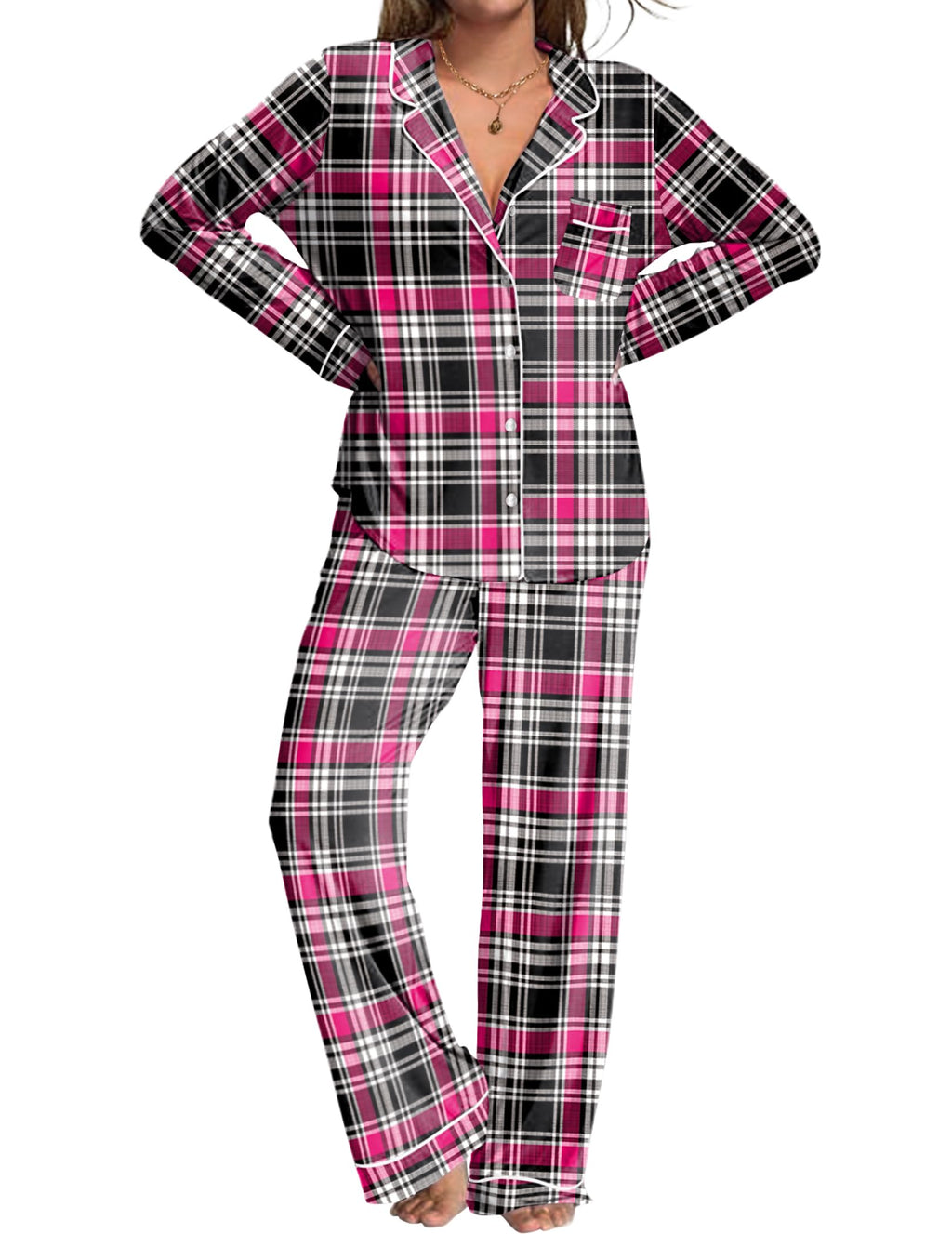 Womens Pajamas Set 2 Piece Button Down Pjs Soft Long Sleeve Top and Pants Sleepwear Set Lounge Sets