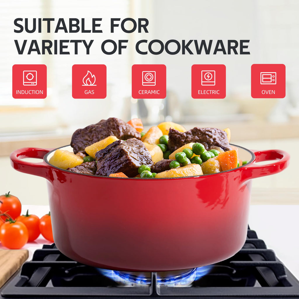 Enameled Cast Iron Dutch Oven with Lid - Big Dual Handles - Round Pot for Versatile Cooking 6 Quart