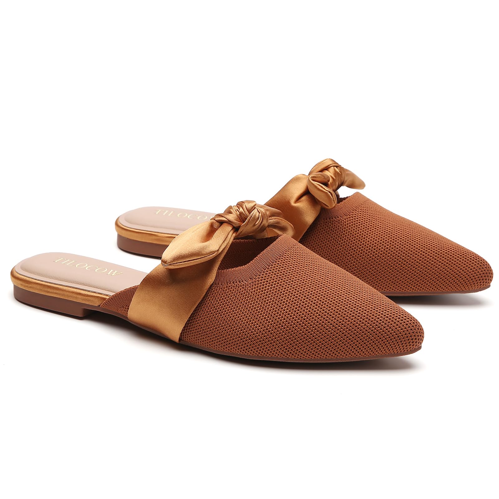 Knotbow Mules for Woman Pointed Toe Flats Bow Mules Slip On Slides Flats Shoes Women Dressy Comfortable