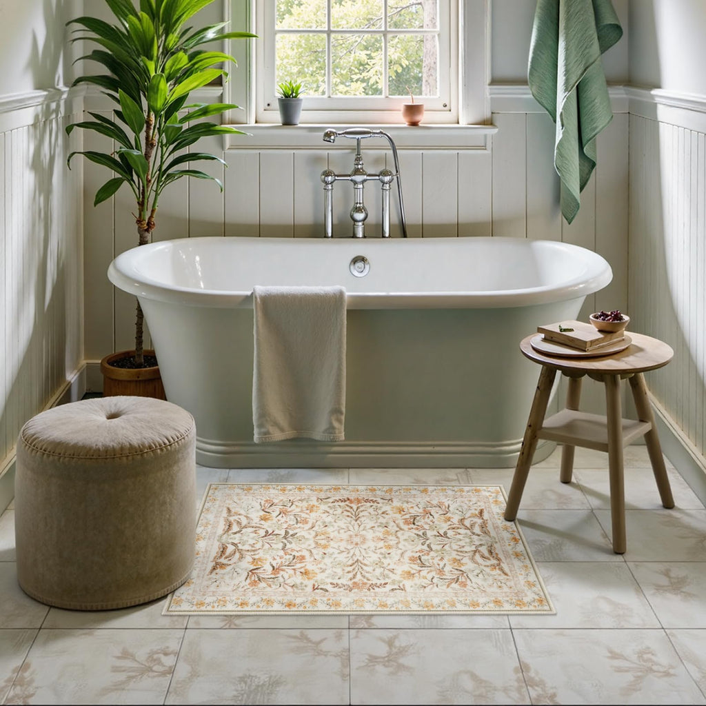 New Boho Floral Bath Rugs, Non Slip Washable Bathroom Rugs Fit Under Door, Ultra Soft and Absorbent Bath Mat