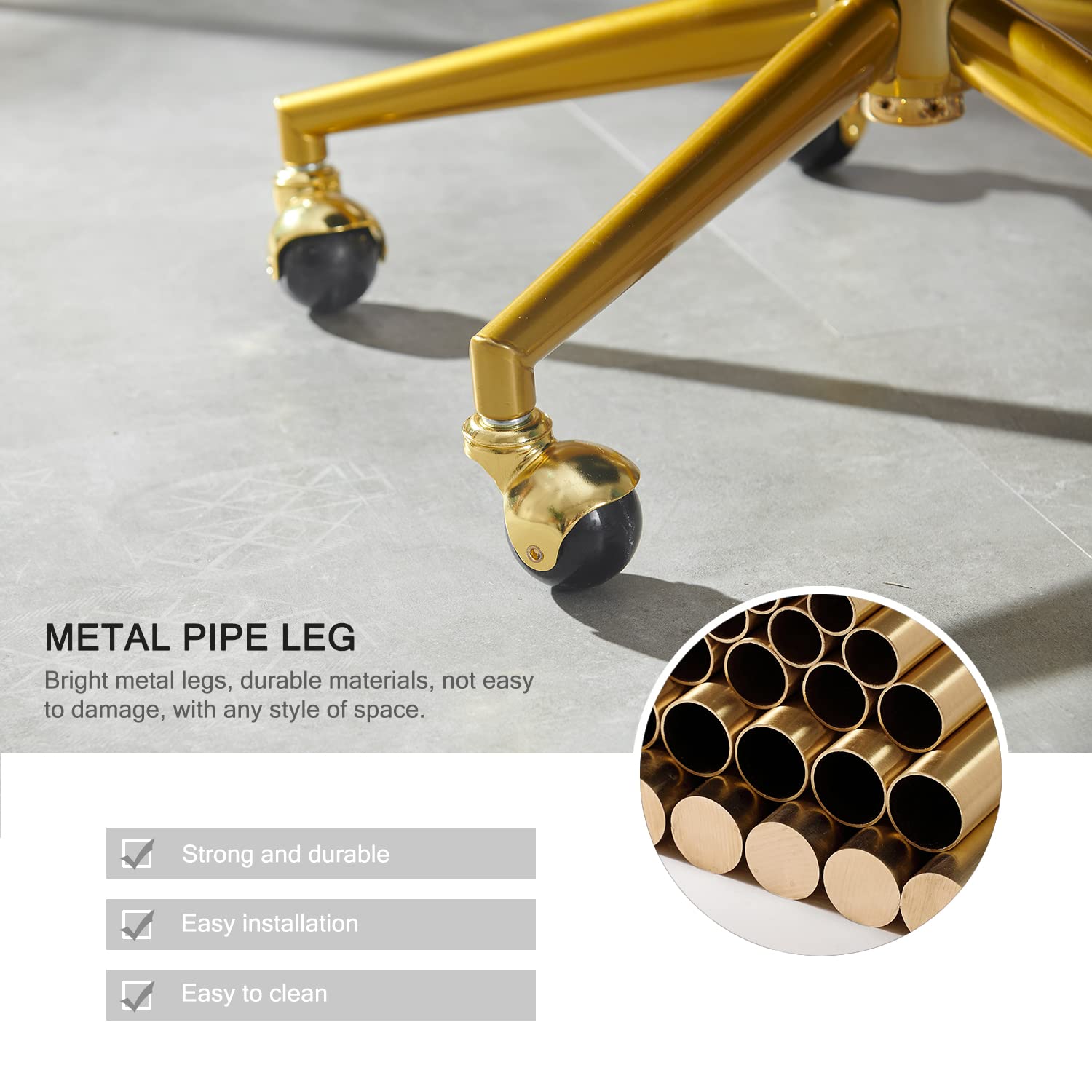 Vanity Velvet Chair, Upholstered Chairs with Adjustable Swivel Wheels