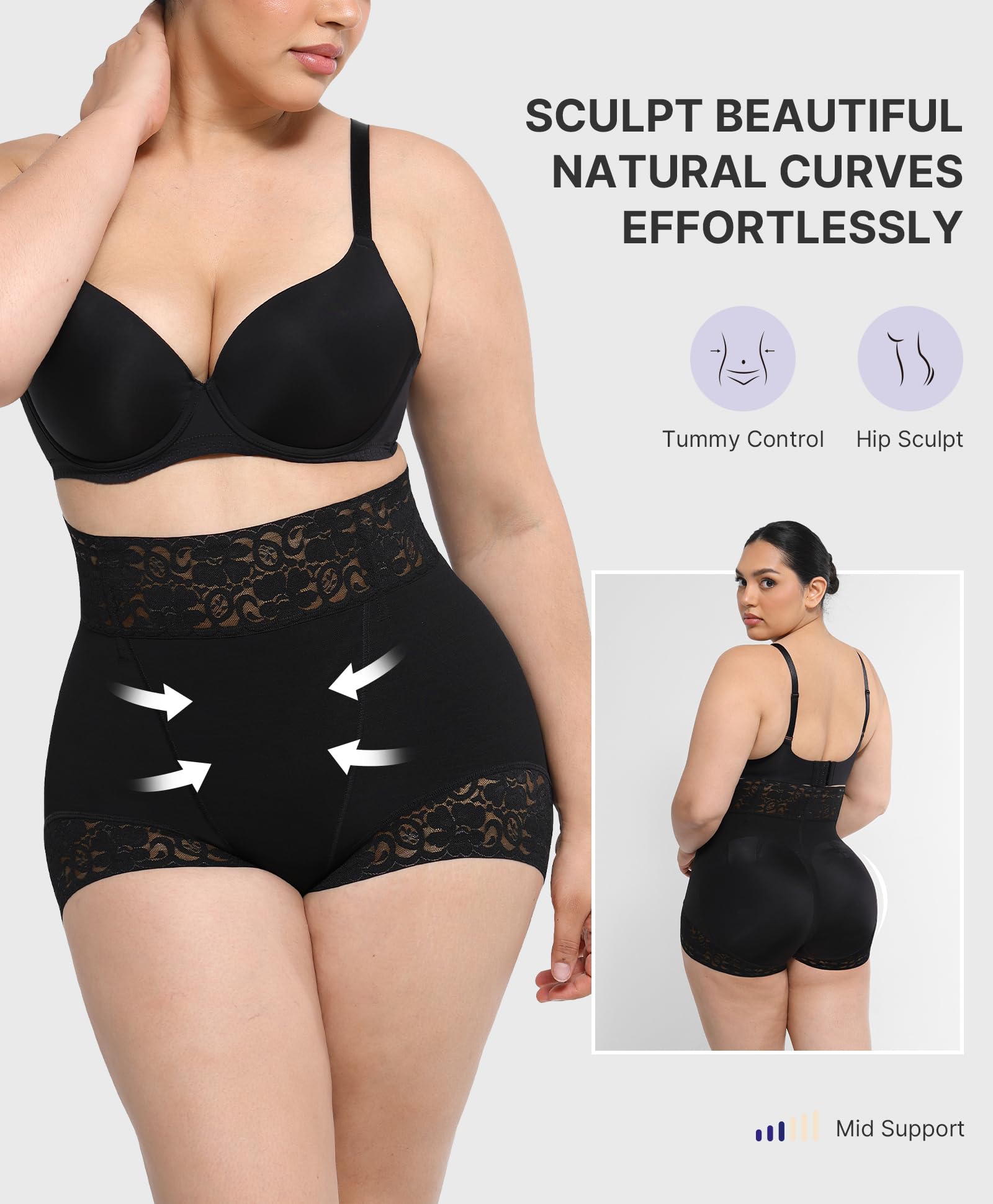 Shapewear for Women Tummy Control Short Faja Body Shaper Compression Panties Mid Waisted Briefs Lace Underwear