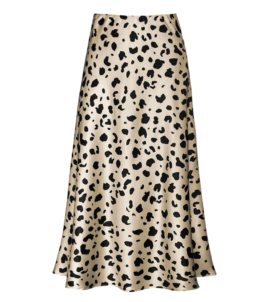 Women's Satin High Waist Hidden Elasticized Waistband Flared Casual A Line Midi Skirt