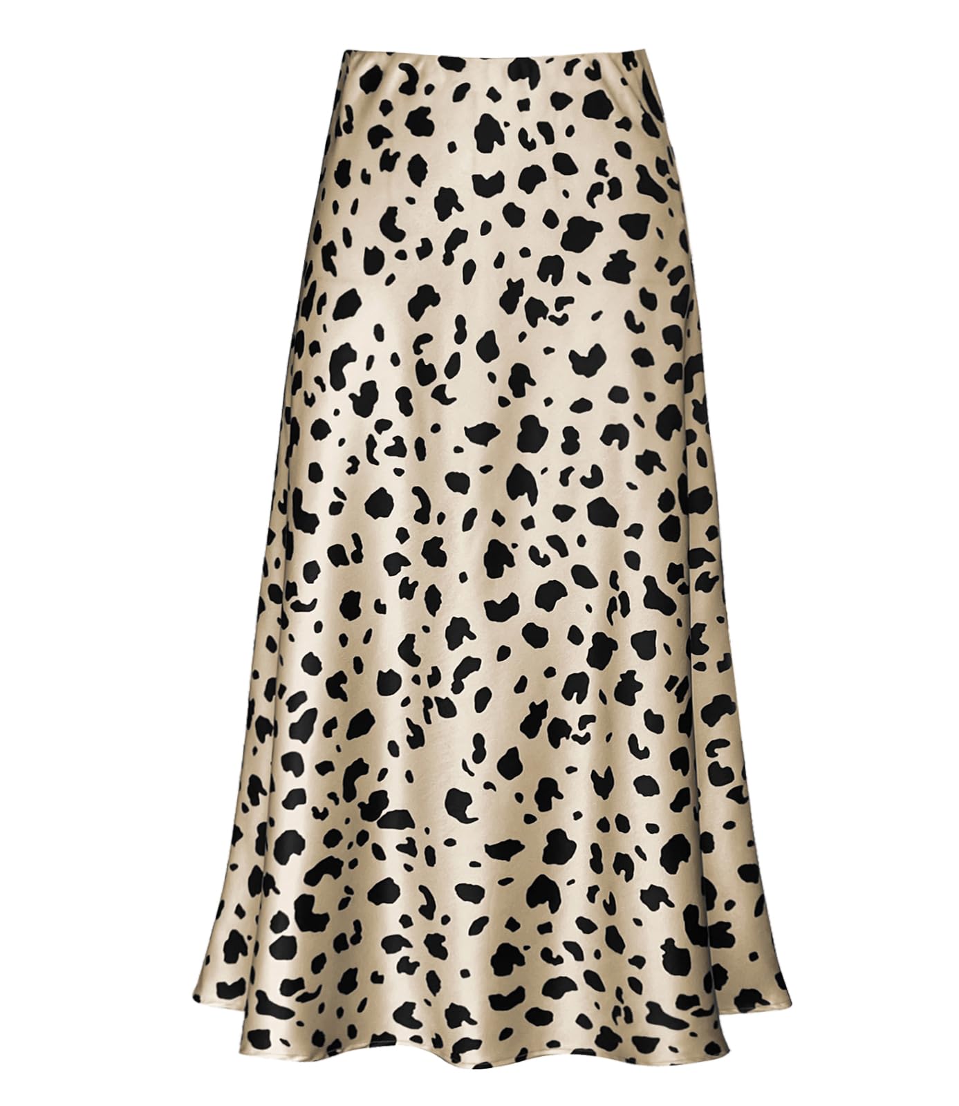 Women's Satin High Waist Hidden Elasticized Waistband Flared Casual A Line Midi Skirt