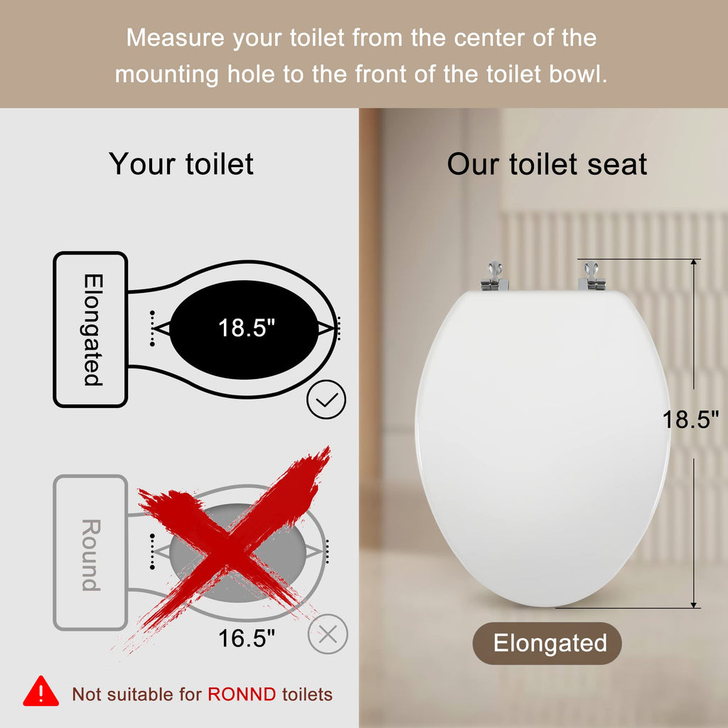 Round Toilet Seat Natural Wood Toilet Seat with Zinc Alloy Hinges, Easy to Install also Easy to Clean, Scratch Resistant