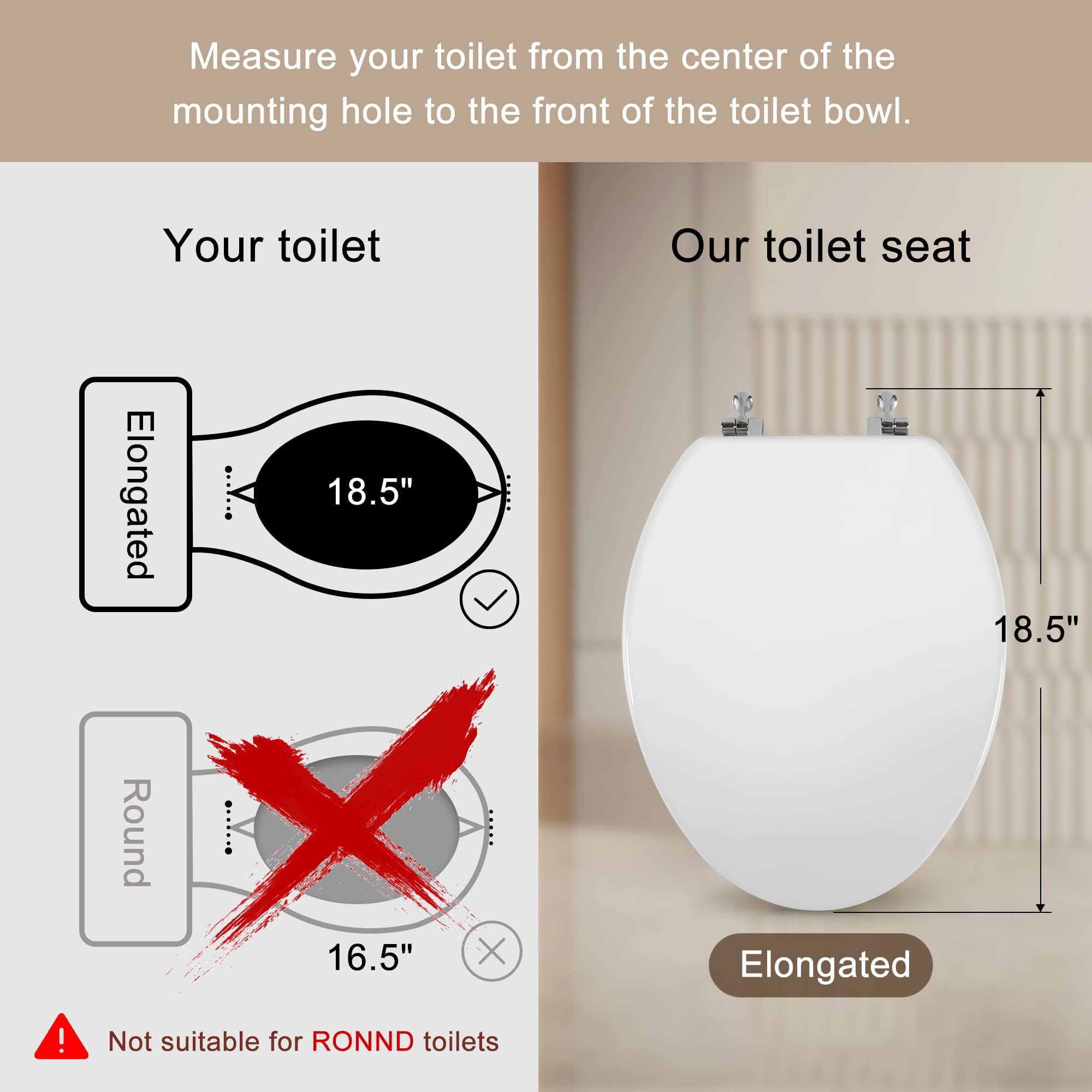 Round Toilet Seat Natural Wood Toilet Seat with Zinc Alloy Hinges, Easy to Install also Easy to Clean, Scratch Resistant