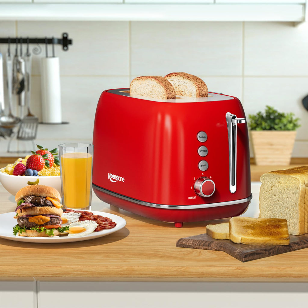 Toaster 2 Slice Stainless Steel with 6 Bread Shade Settings, Retro Toaster with Extra Wide Slot