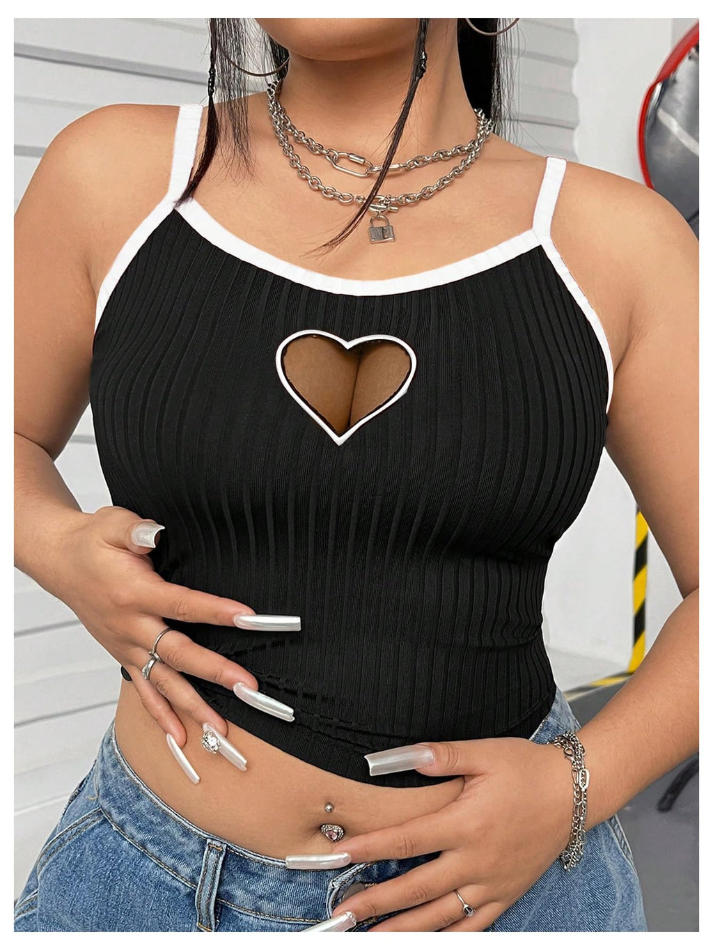 Women's Plus Size Cami Crop Tops Contrast Mesh Spaghetti Strap Summer Top