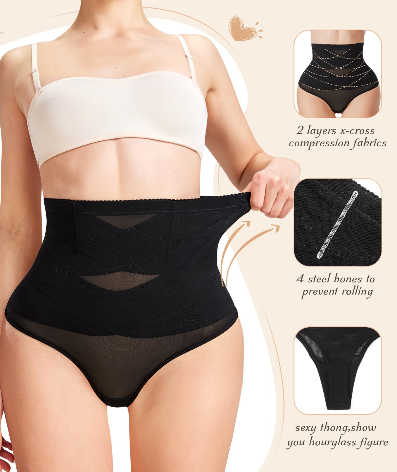 Mesh Shapewear for Women High Waisted Thong Shapewear Tummy Control, Faja Body Shaper,Women's Shaping Underwear