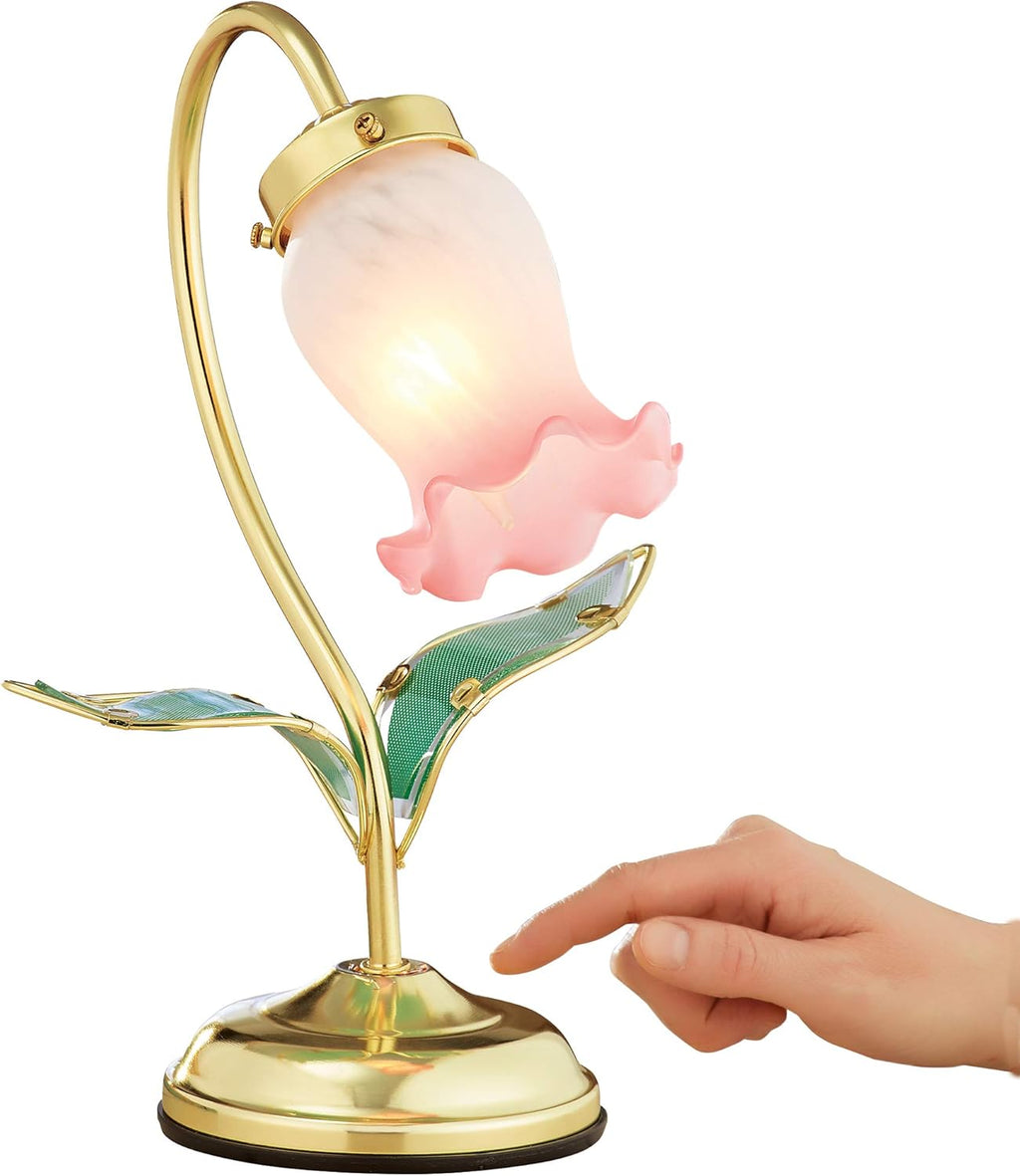 Collections Etc Decorative Flower Shaped Touch Lamp with 3 Brightness Settings - Gold-Toned Base, Glass Leaves - Glass, Metal