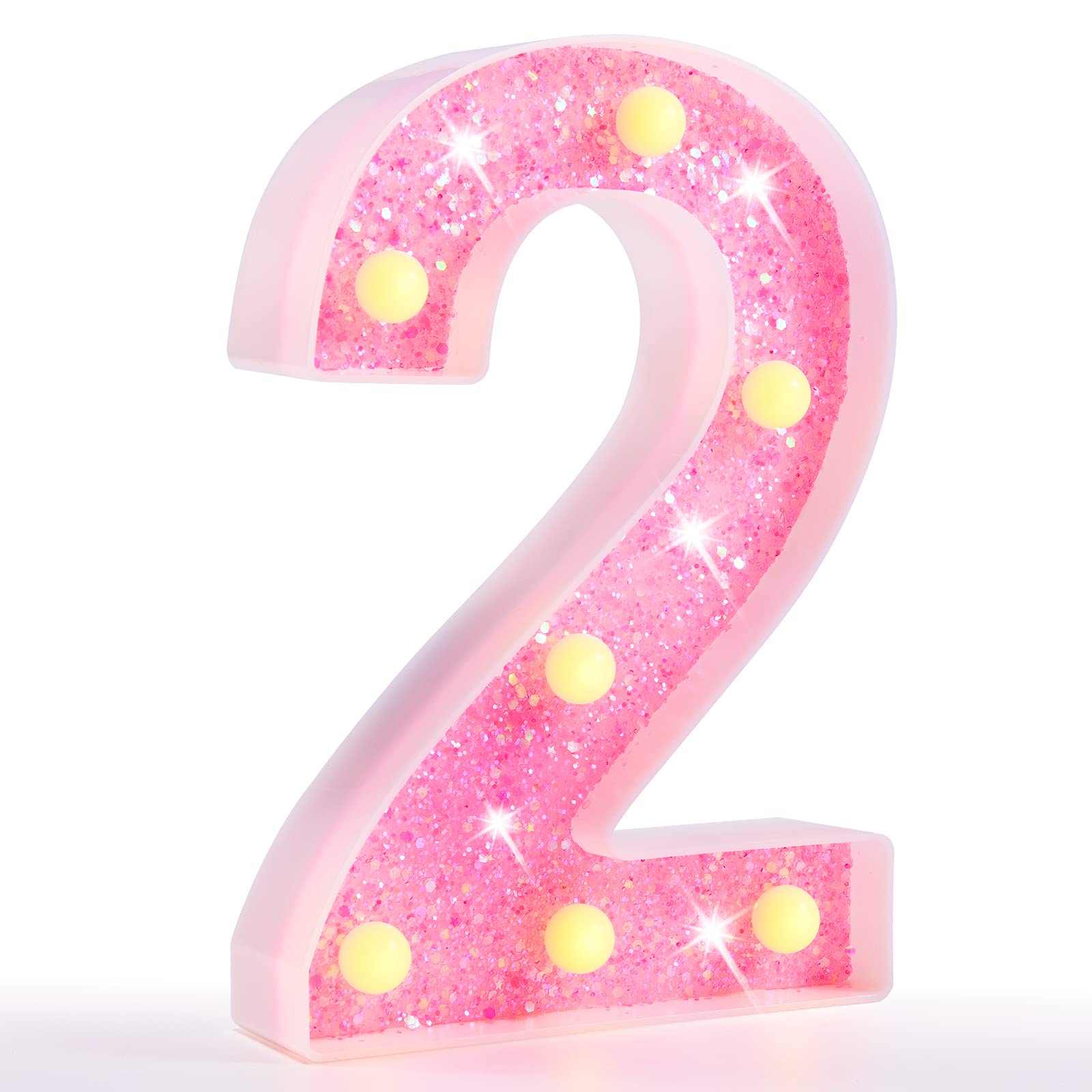 Pink LED Letters Glitter Alphabet LetterS & Numbers Sign Battery Powered