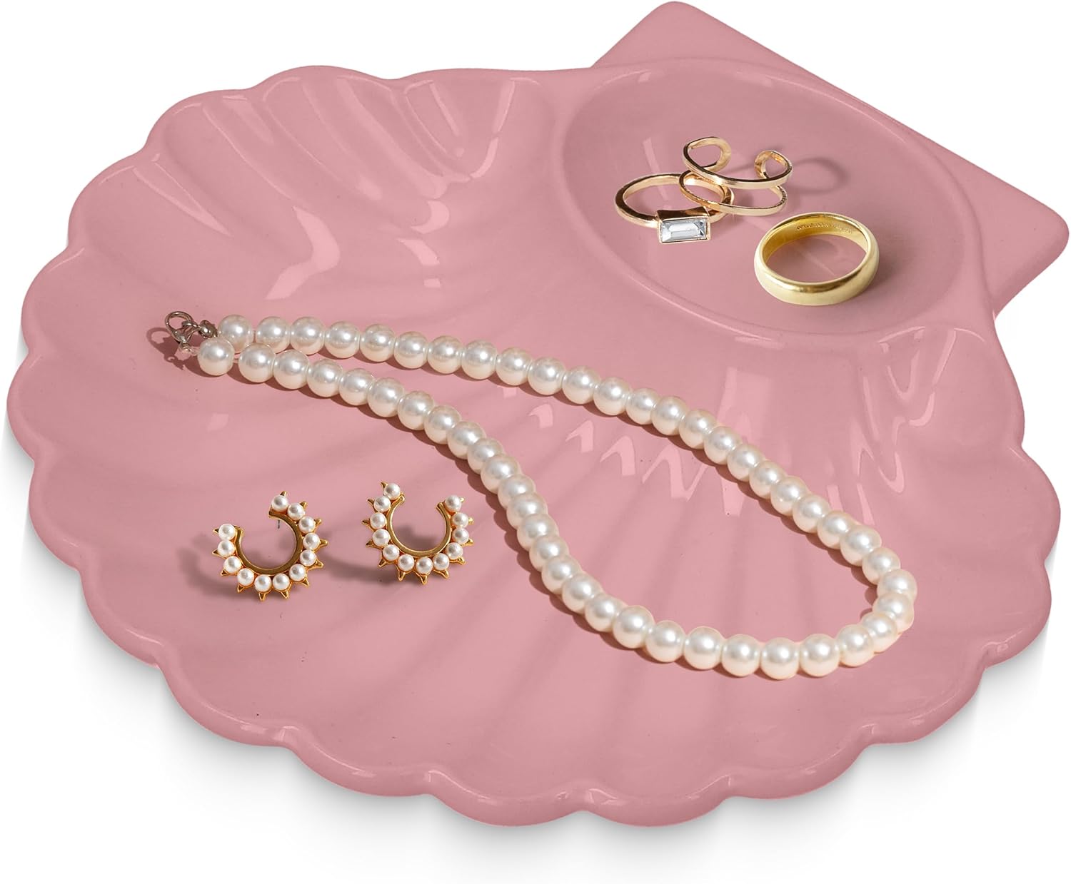 Cute Shell Jewelry Holder for Pink Coquette Room Decor - Seashell Jewelry Dish Trinket Tray for Women, Pink Ceramic Trinket Dish, Seashell Ring Holder