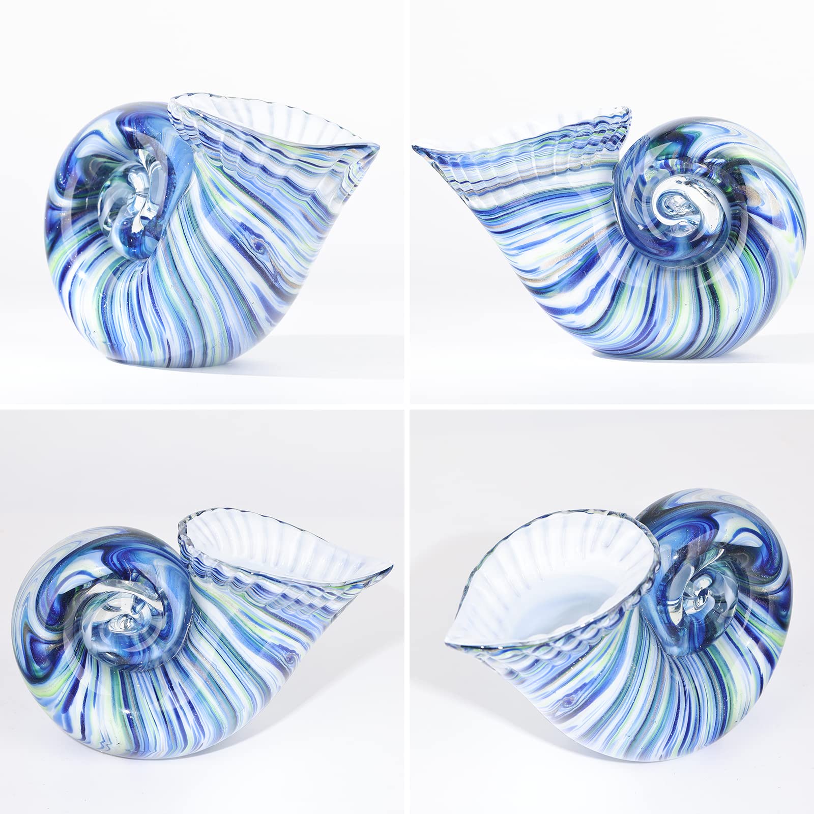 Hand Blown Glass Conch - Coastal Home Decor Conch Corners, Glass Art Conch Sculptures, Office Decor Blown Glass Art, Living Room Table Centerpieces, Bathroom Shelf Tops And Cabinet Decor