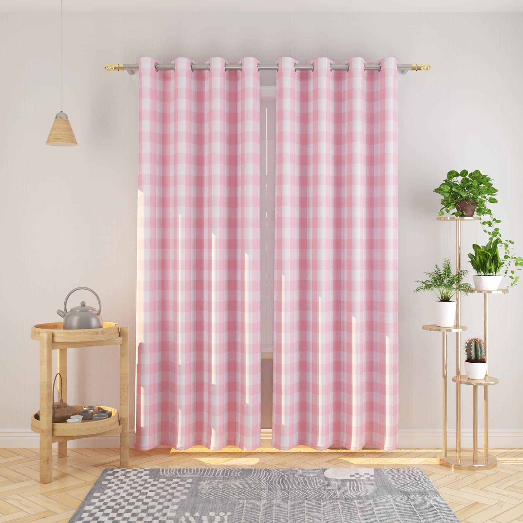 Tier Curtains Check Gingham Plaid Window Curtain Panels Bathroom Grommet Top Window Treatment 2 Panels