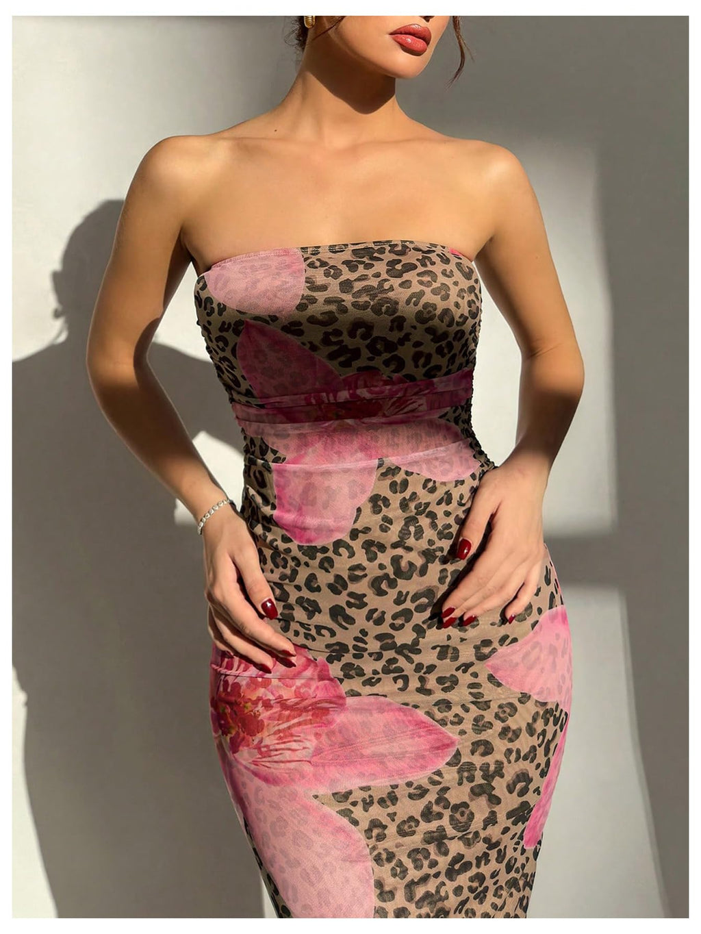 Women's Floral Strapless Bodycon Maxi Dress Summer Tube Top Dresses