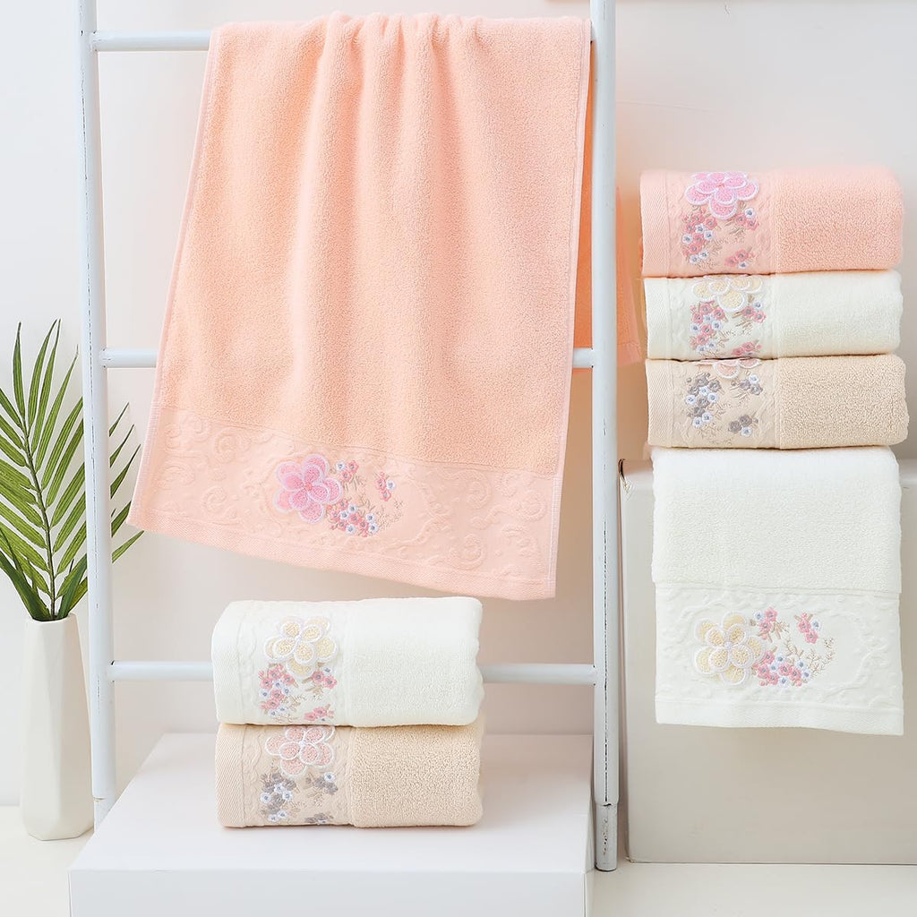 Embroidered Floral Pattern 100% Cotton Absorbent Soft Decorative Towel for Bathroom