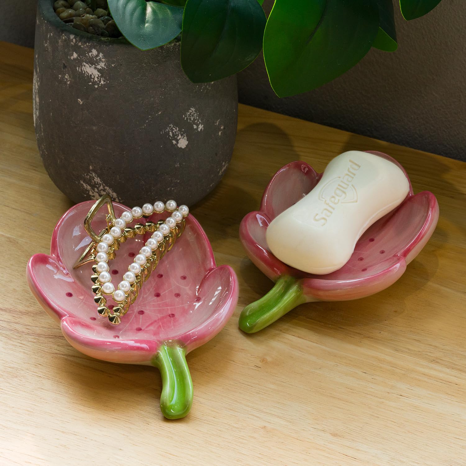 Ceramic Flower Soap Dish Holder for Bathroom