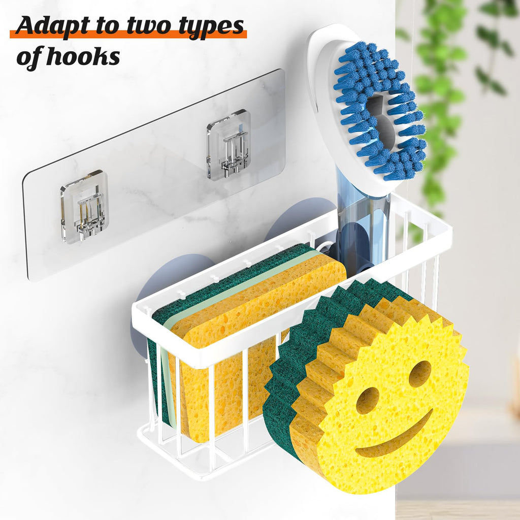 Sponge Holder Smiley Face, Sink Caddy for Kitchen Organizer Sponge Holder with 2 PCS Suction Cups/1 PCS Adhesive Strips