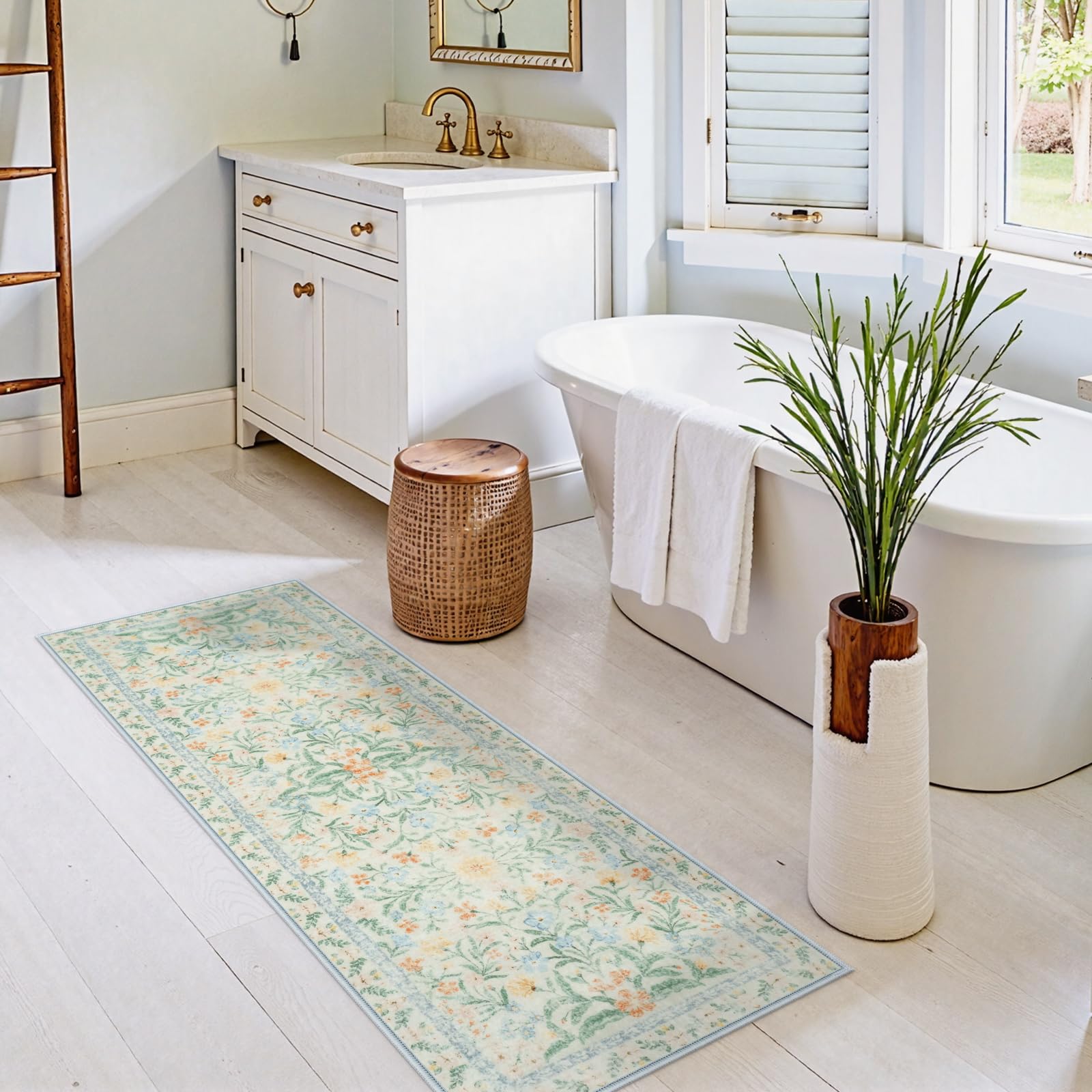 New Boho Floral Bath Rugs, Non Slip Washable Bathroom Rugs Fit Under Door, Ultra Soft and Absorbent Bath Mat