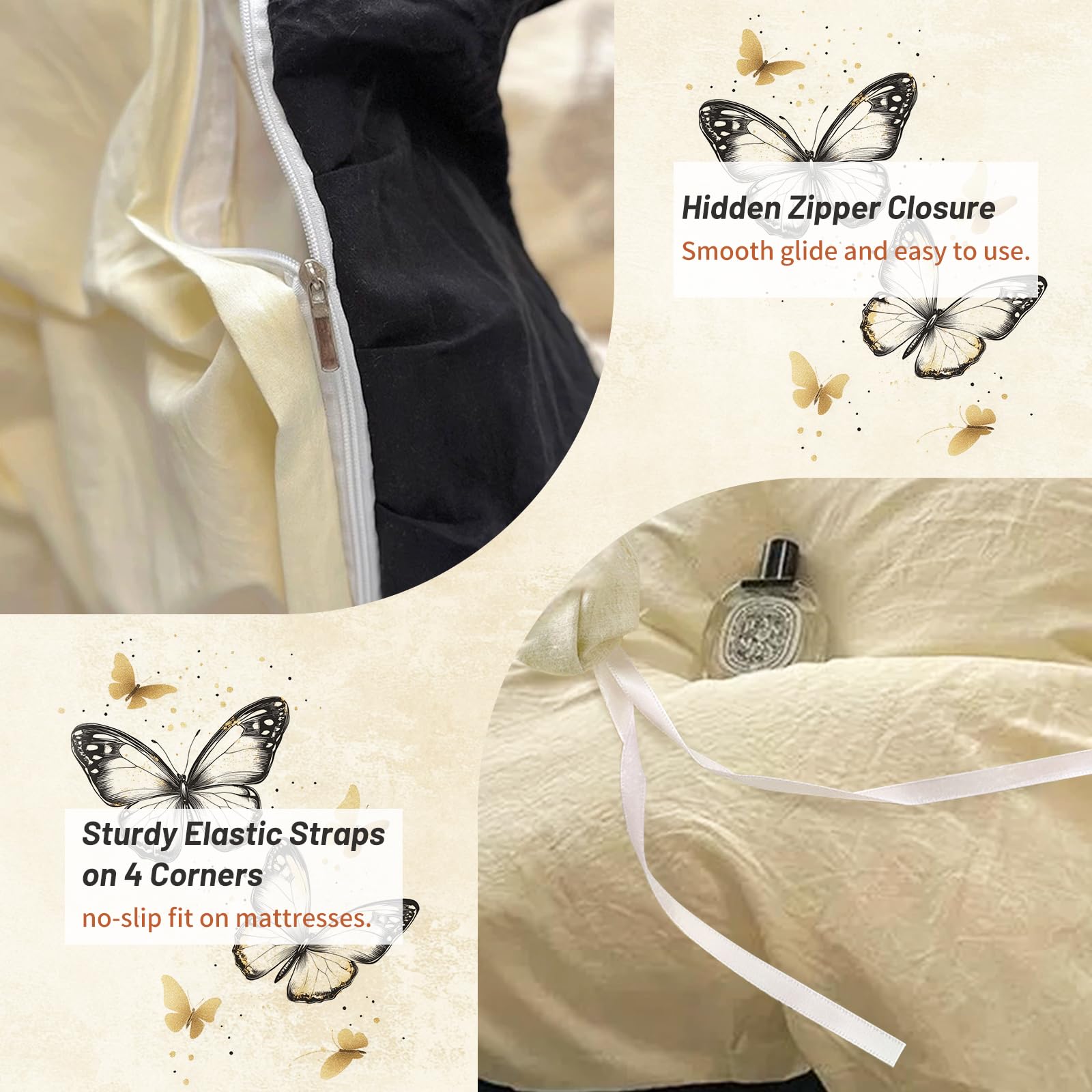 Duvet Cover 4pcs - Cotton Ultra Soft Ruffle Bedding Set includ 1 Duvet Cover with Zipper Ties,1 Fitted Sheet with Bed Skirt, 2 lace Pillow Shams for All Season