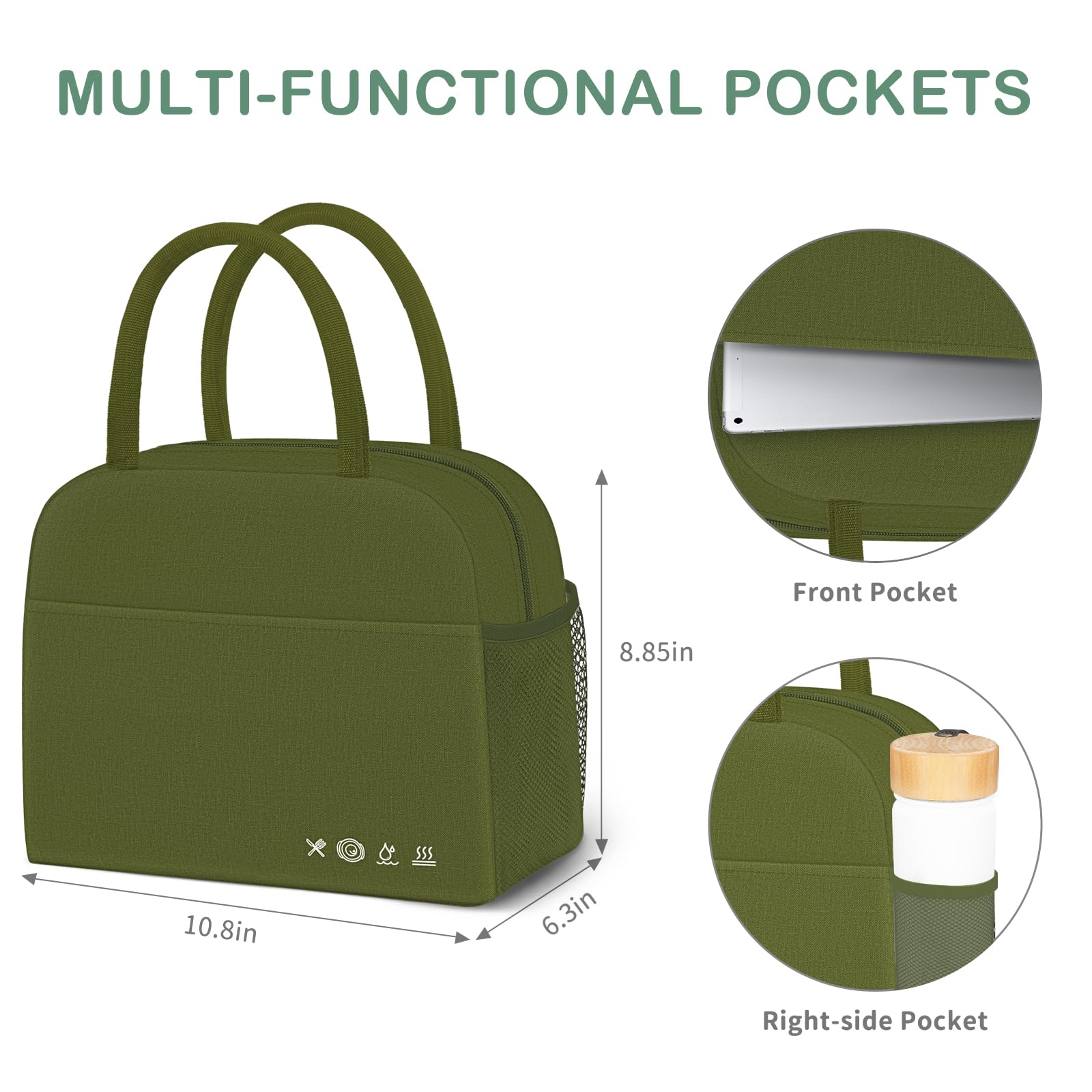 Reusable Insulated Lunch Tote Bag,Leakproof Food Handbags Case High Capacity