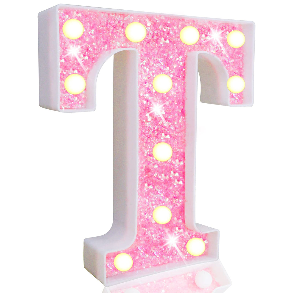 Pink LED Letters Glitter Alphabet LetterS & Numbers Sign Battery Powered