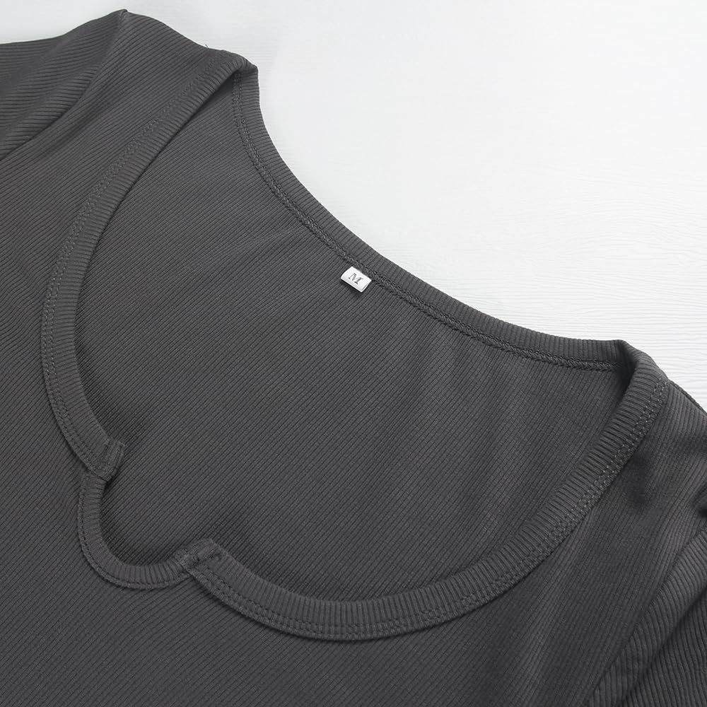 Women's Short Sleeve T-Shirts Form Fitting Ribbed Knit V Notch Scoop Neck Basic Crop Top