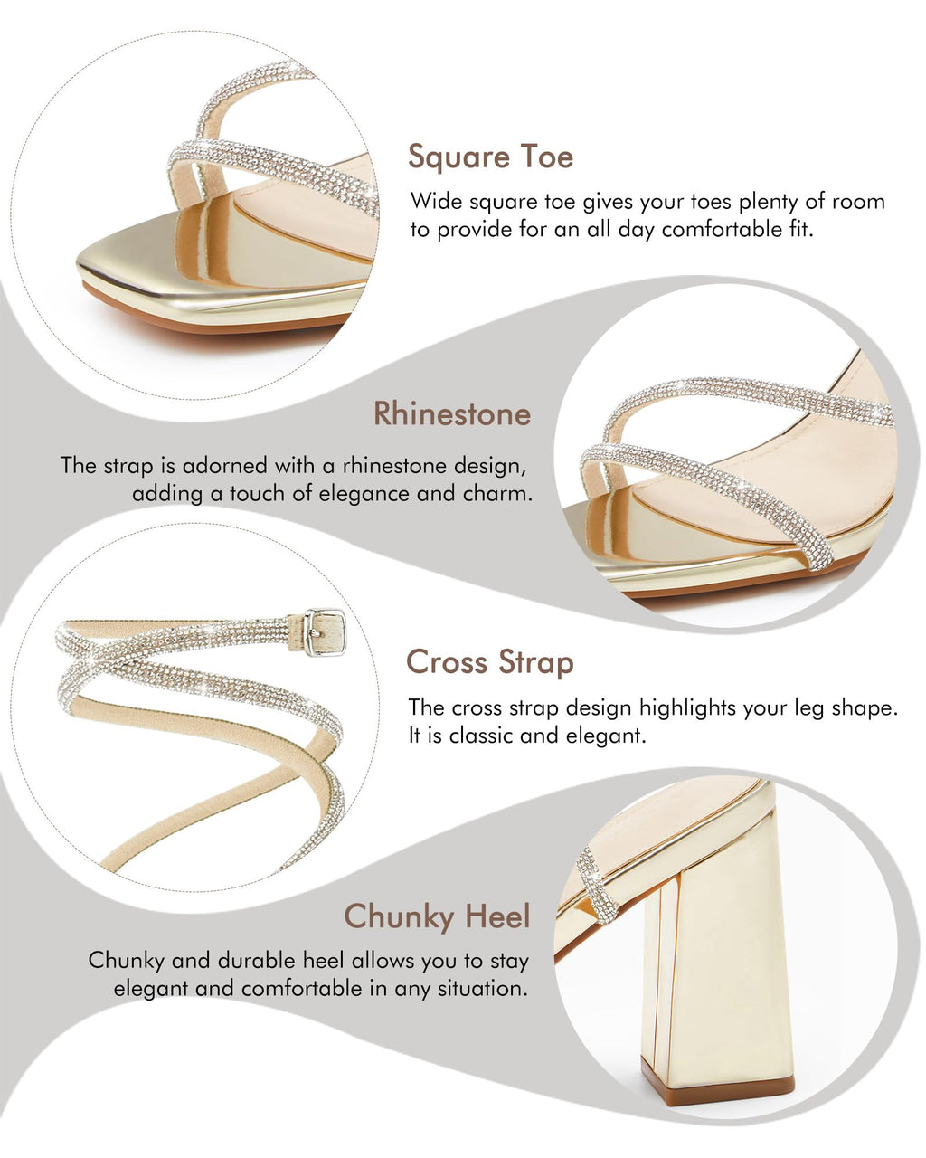 Womens Lace Up Chunky Heels Rhinestone Sandals Square Open Toe High Block Heeled