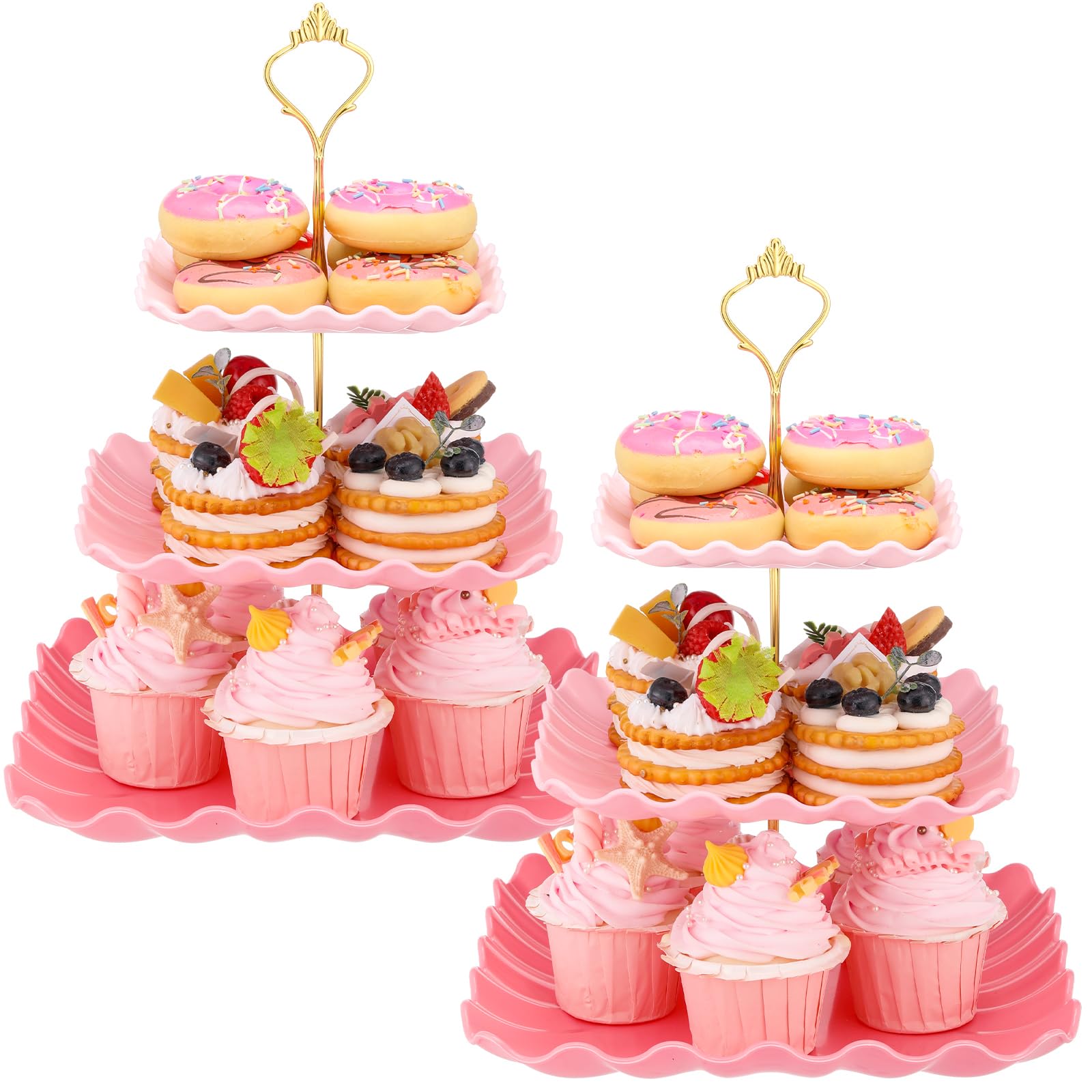 Dessert 2 Pack 3 Tier Cupcake Stand Pink Plates Plastic Square Tiered Serving Stand Display Tower